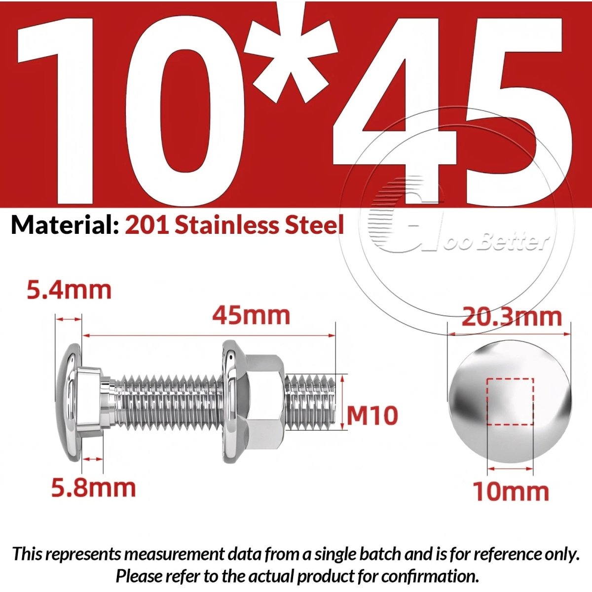 M5–M12 Carriage Bolts with Nuts | Cup Square Domed Head | 201 Stainless Steel - HomeDIYer