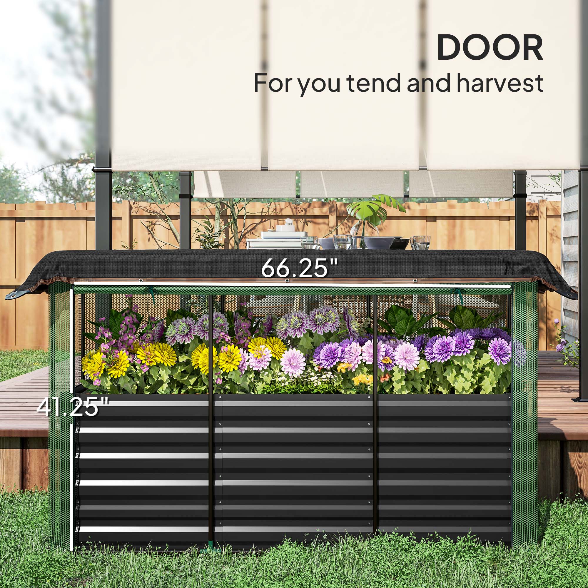 Raised Garden Bed,Galvanized Steel Planter Box with Crop Cage and Shade Cloth,for Flowers, Veggies and Herbs