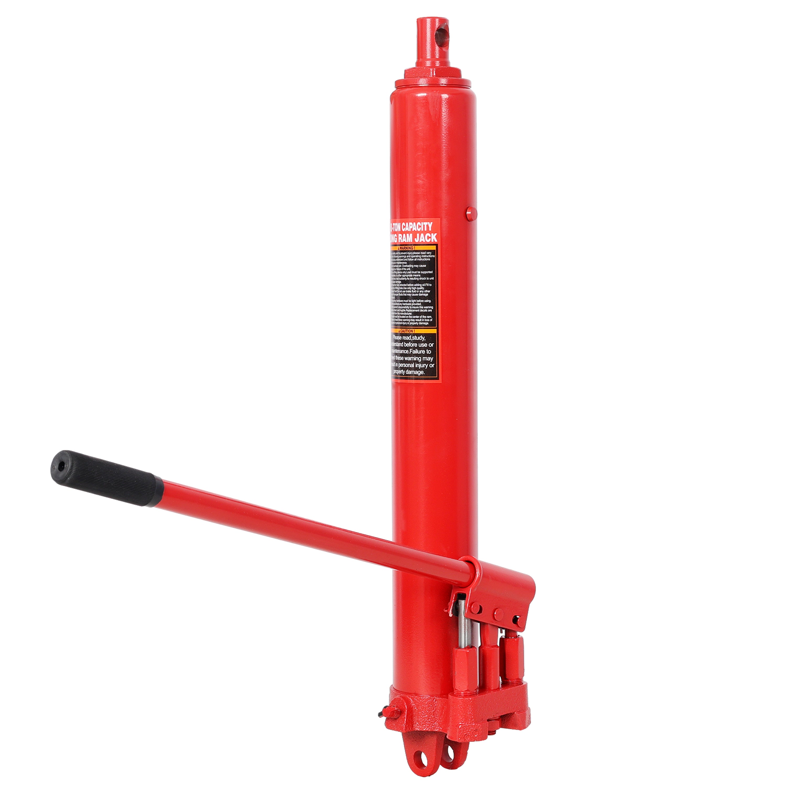 8 Ton Hydraulic Long Ram Jack with Clevis Base, Single or Dual Piston Pump, 16,000 lb Capacity, Fits Engine Hoists & Shop Cranes, Red