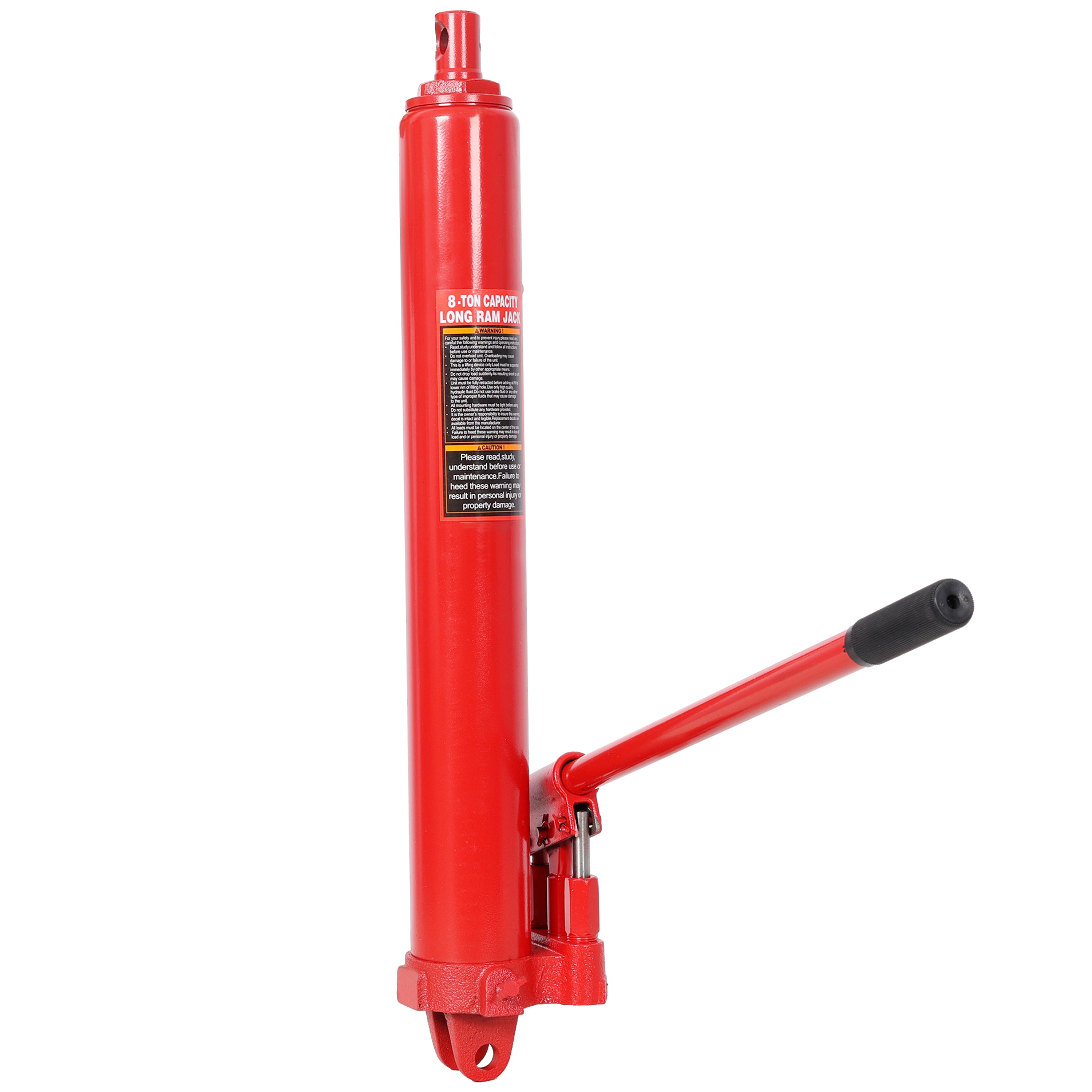 8 Ton Hydraulic Long Ram Jack with Clevis Base, Single or Dual Piston Pump, 16,000 lb Capacity, Fits Engine Hoists & Shop Cranes, Red