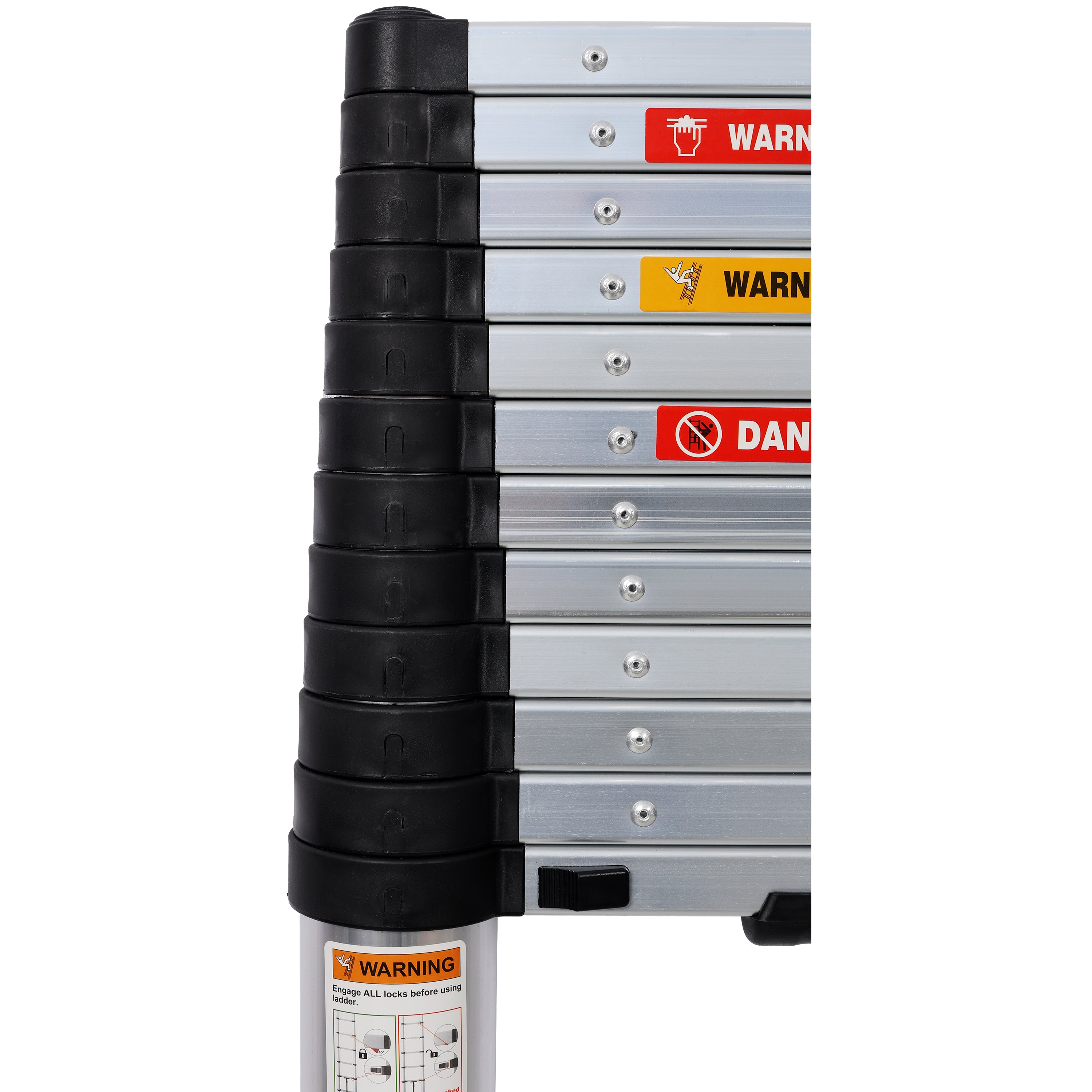 12.5FT Telescopic Aluminum Ladder with Slow‑Down Safety & Stabilizer — 330 lb Capacity, Silver