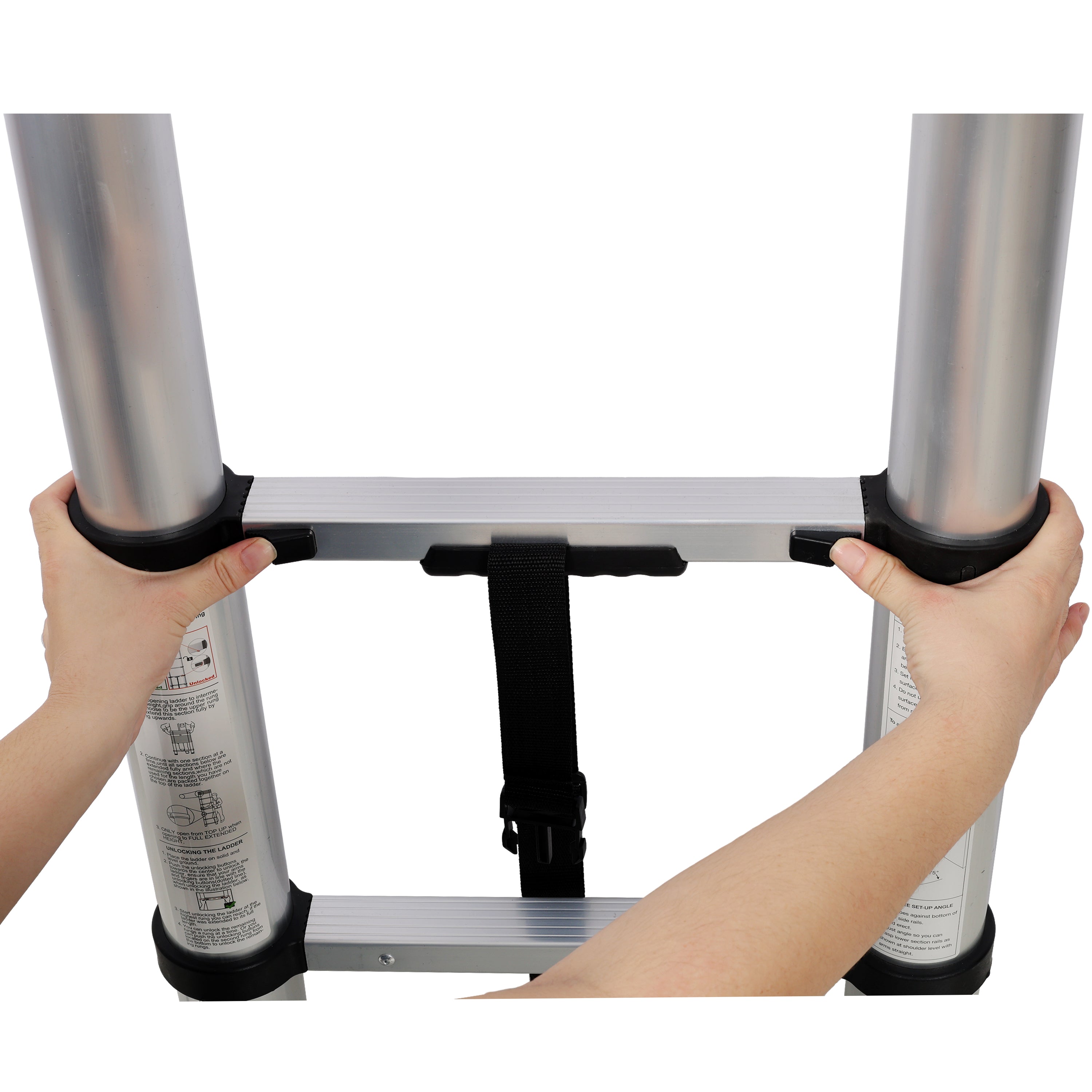 12.5FT Telescopic Aluminum Ladder with Slow‑Down Safety & Stabilizer — 330 lb Capacity, Silver