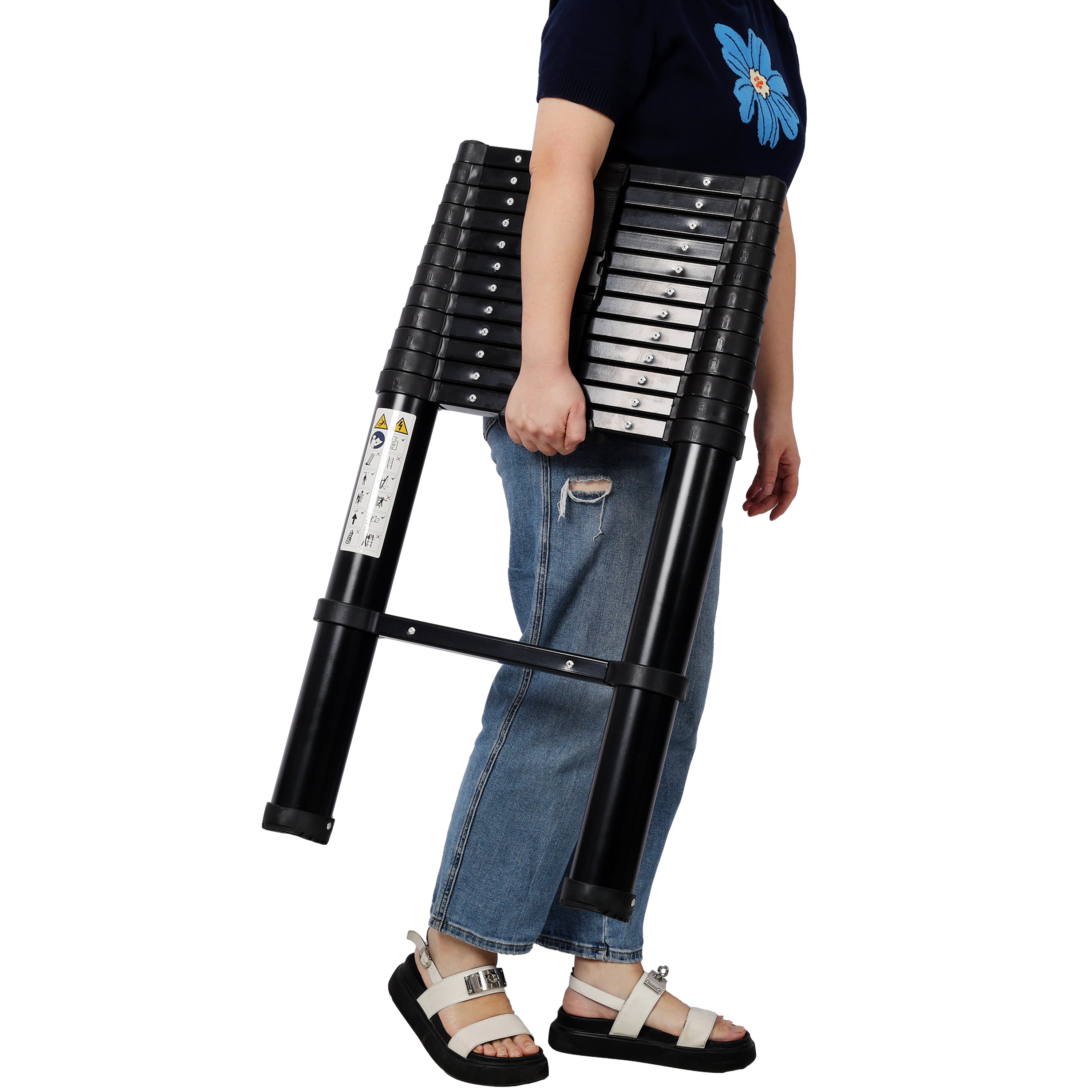 12.5FT Telescopic Ladder – Heavy Duty Aluminum Extension Ladder with Slow-Down Safety &amp; Non-Slip Feet