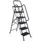 5‑Step Folding Steel Ladder with Tool Platform & Handrail — 330 lb Capacity, Wide Anti‑Slip Pedals, Black