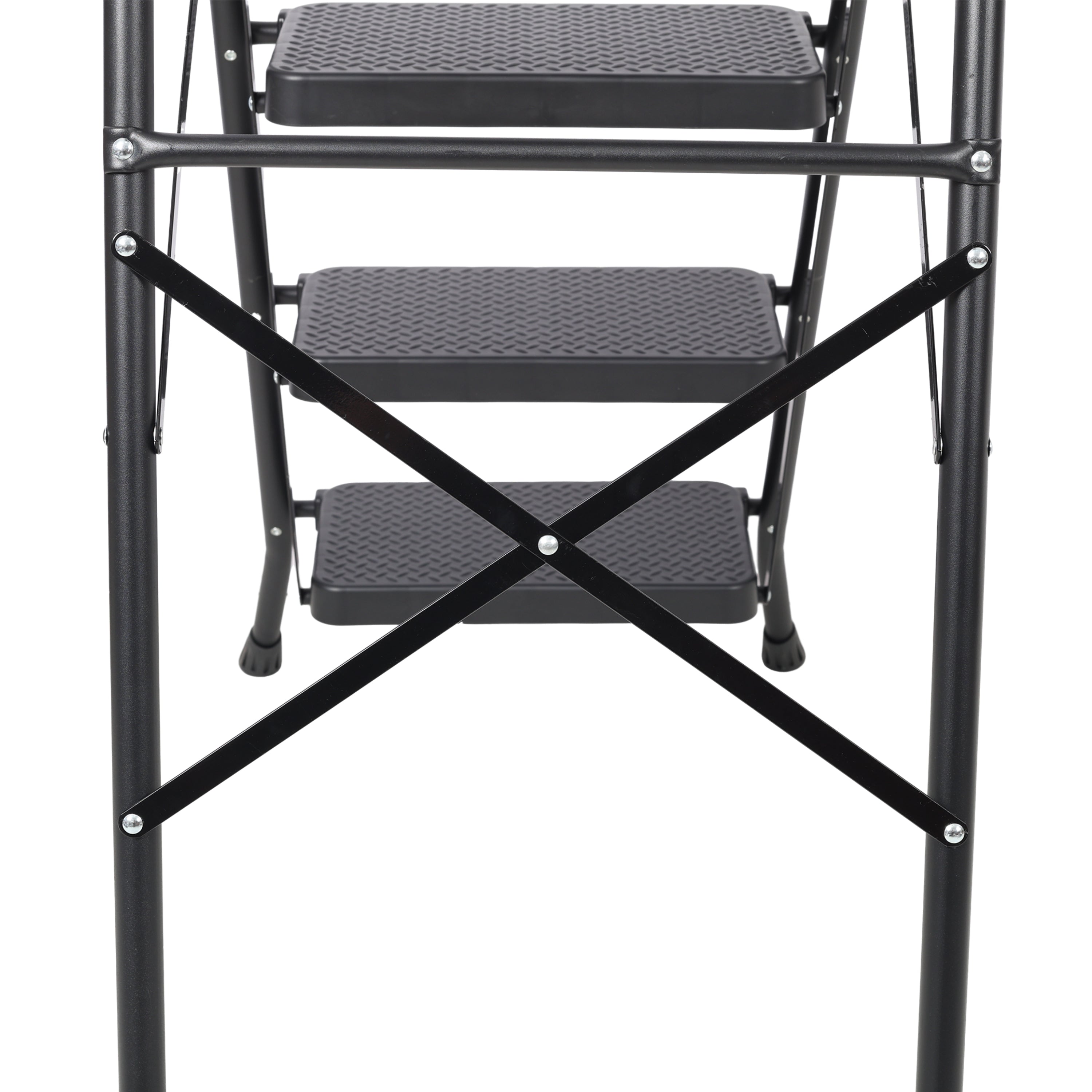 5‑Step Folding Steel Ladder with Tool Platform & Handrail — 330 lb Capacity, Wide Anti‑Slip Pedals, Black
