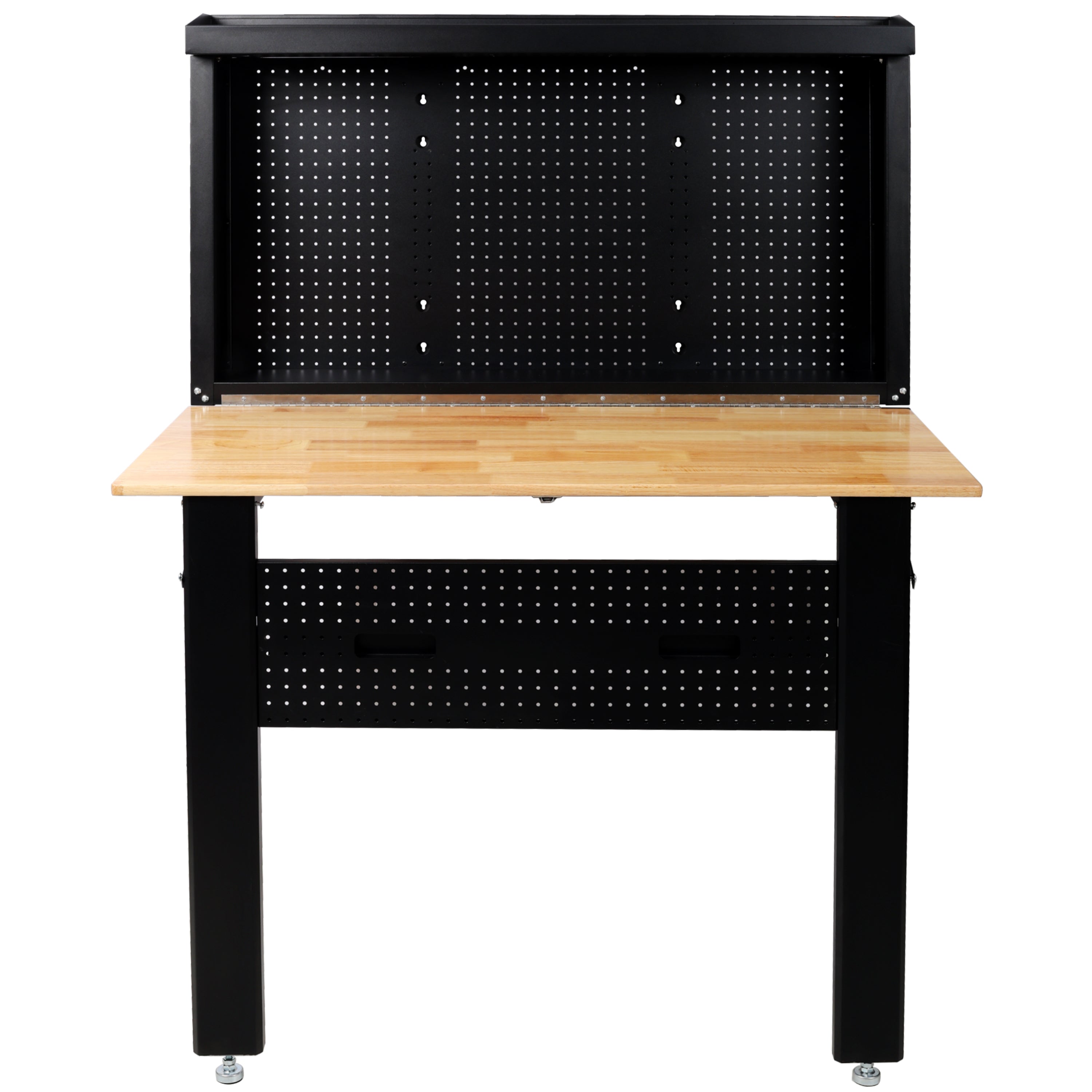 Wall Mounted Folding Workbench with Pegboard, Rubberwood Work Surface, 440 lb Capacity, 47.25"W x 32.5"D