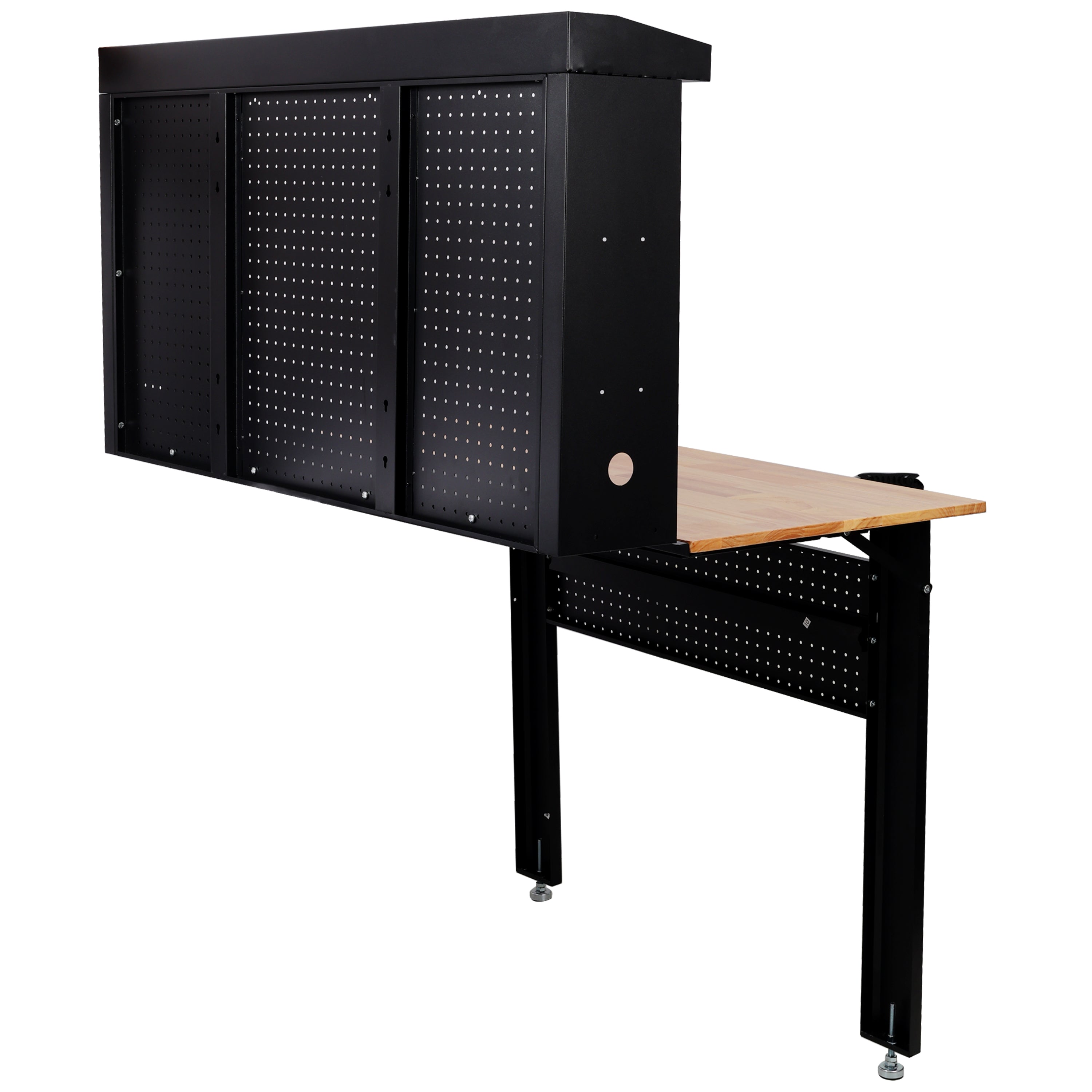 Wall Mounted Folding Workbench with Pegboard, Rubberwood Work Surface, 440 lb Capacity, 47.25"W x 32.5"D