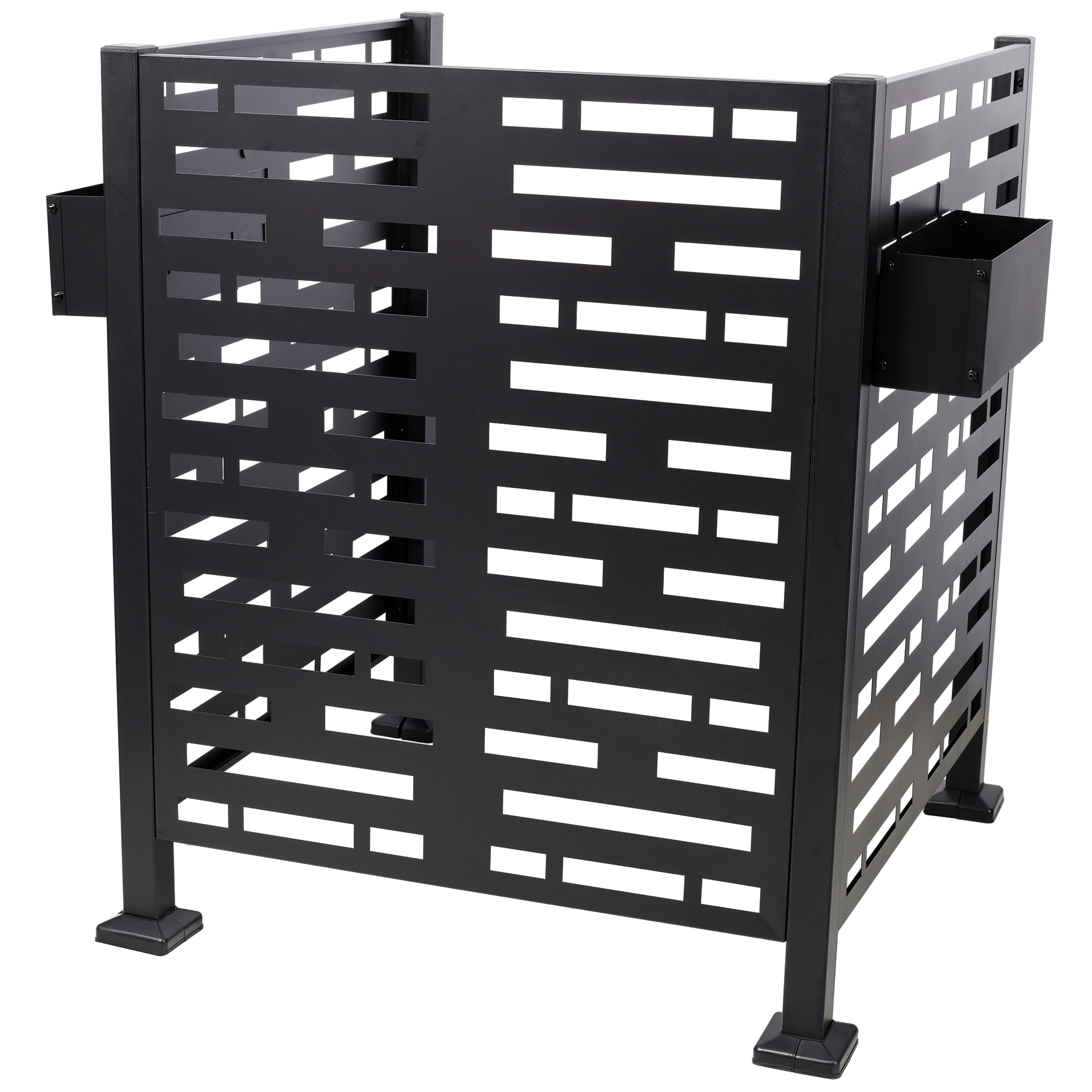 3 x 3 FT Metal Privacy Fence with Planter Boxes — AC Unit & Trash Can Enclosure, Black
