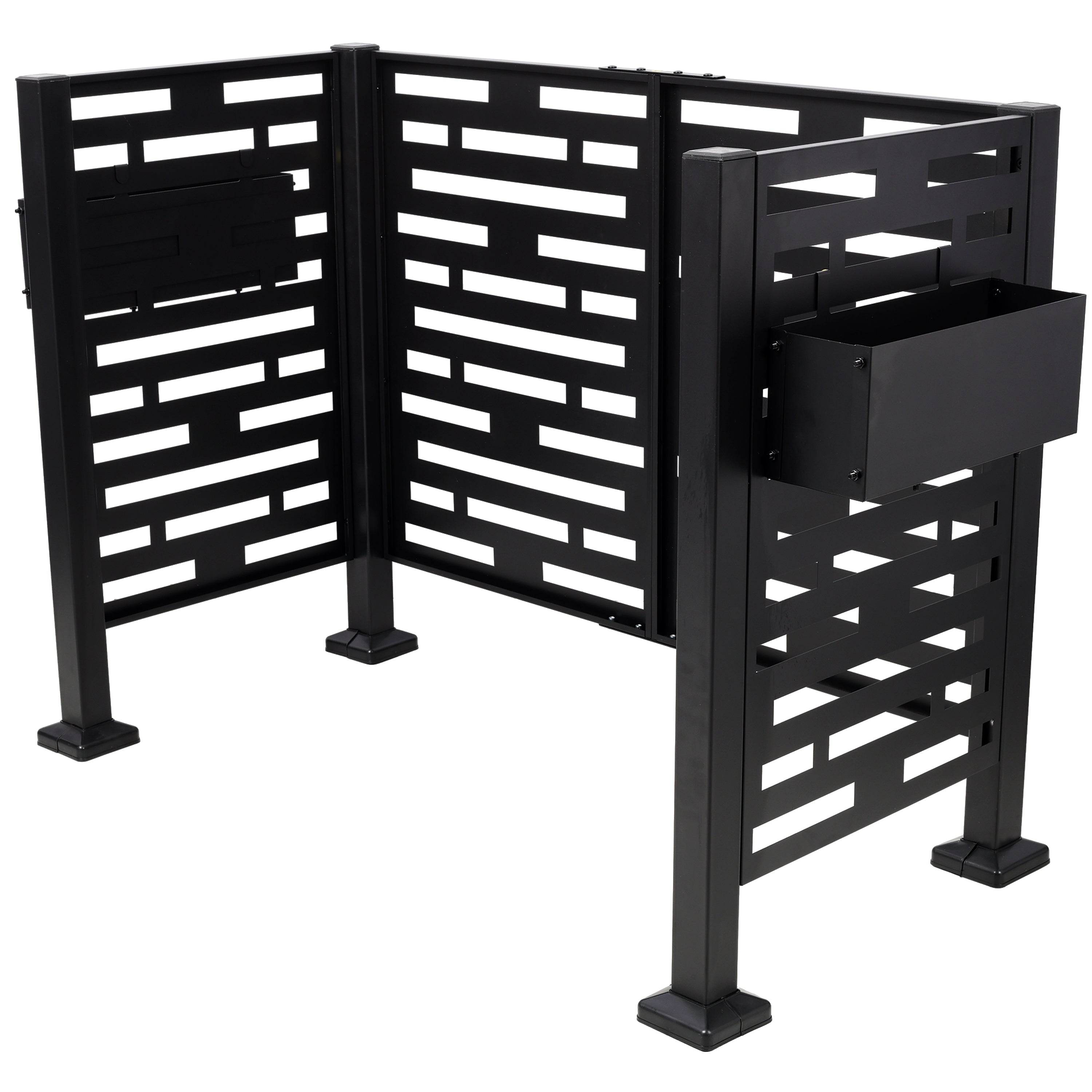 4 x 2 FT Metal Privacy Fence with Planter Boxes — AC Unit & Trash Can Screen, Black