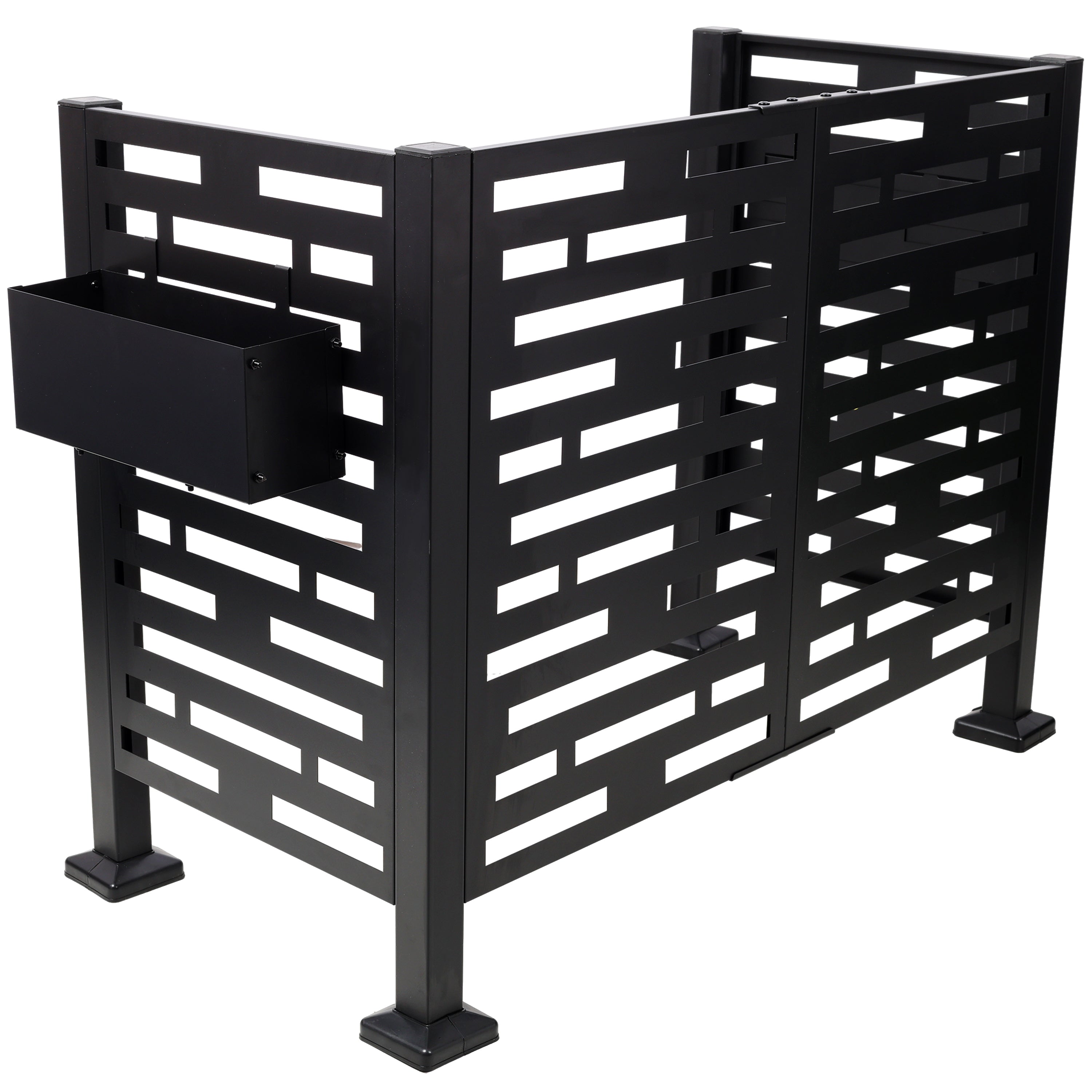 4 x 2 FT Metal Privacy Fence with Planter Boxes — AC Unit & Trash Can Screen, Black