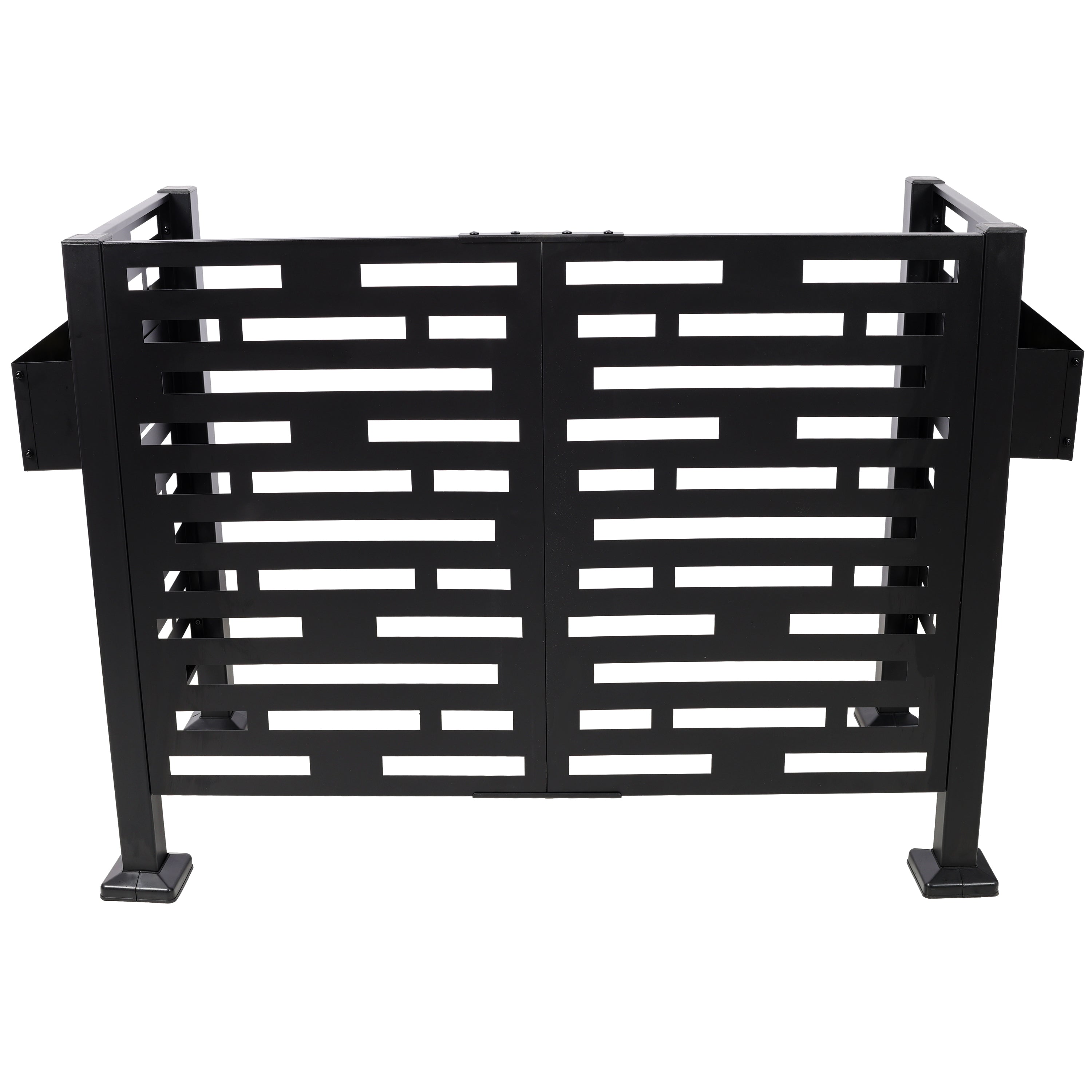 4 x 2 FT Metal Privacy Fence with Planter Boxes — AC Unit & Trash Can Screen, Black