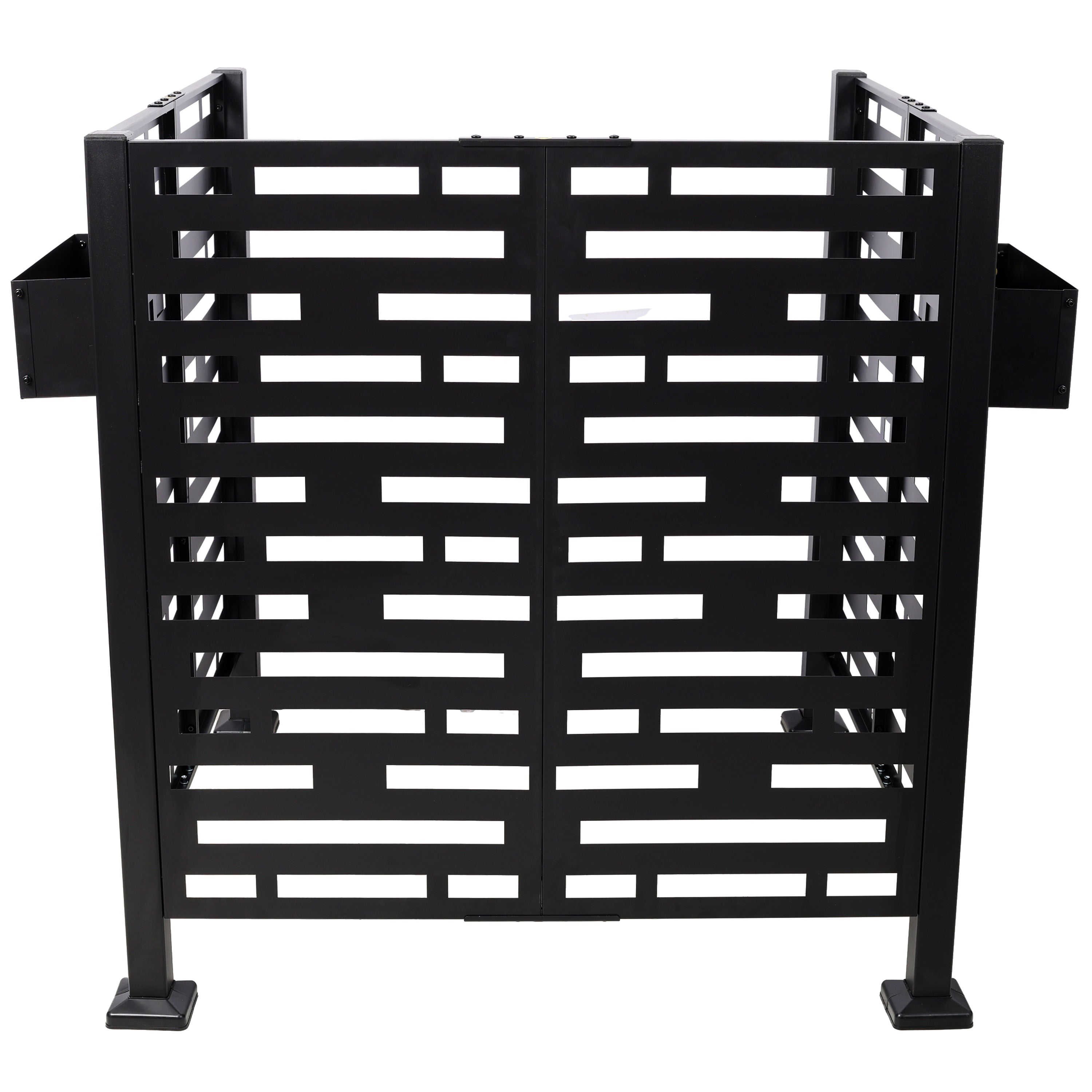 3.5 x 3.5 FT Metal Privacy Fence with Planter Boxes — AC Unit & Trash Can Enclosure, Black
