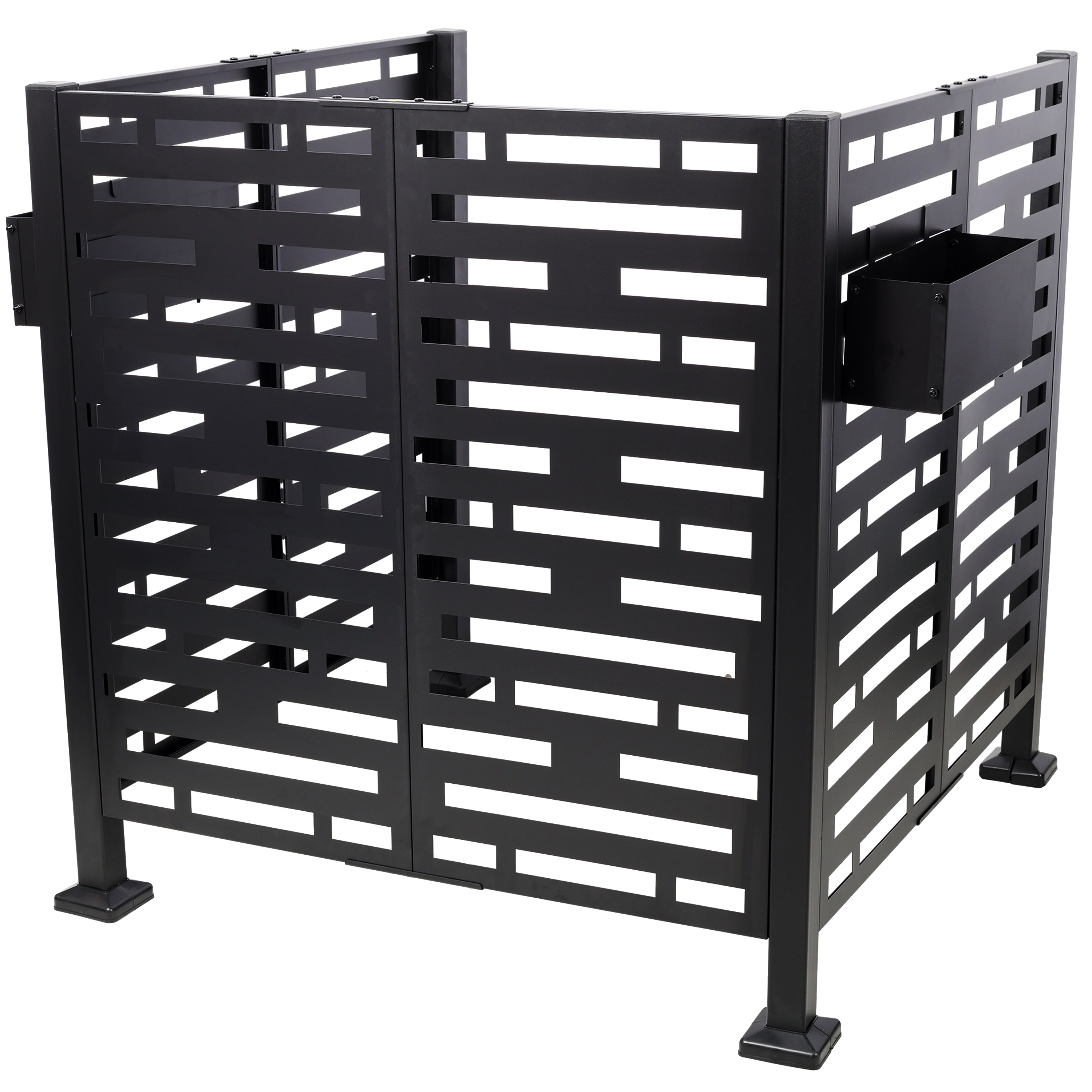 3.5 x 3.5 FT Metal Privacy Fence with Planter Boxes — AC Unit & Trash Can Enclosure, Black
