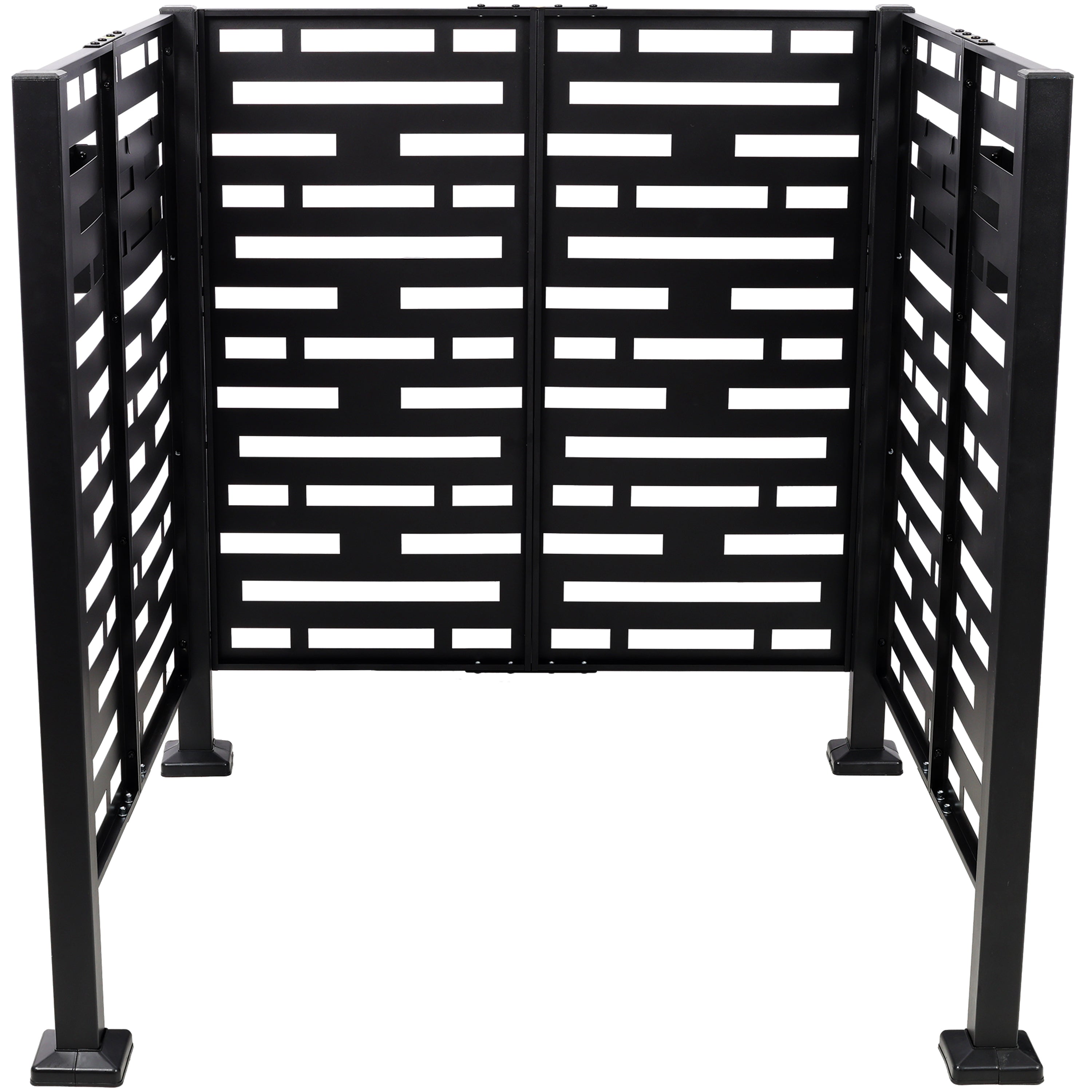 3.5 x 3.5 FT Metal Privacy Fence with Planter Boxes — AC Unit & Trash Can Enclosure, Black