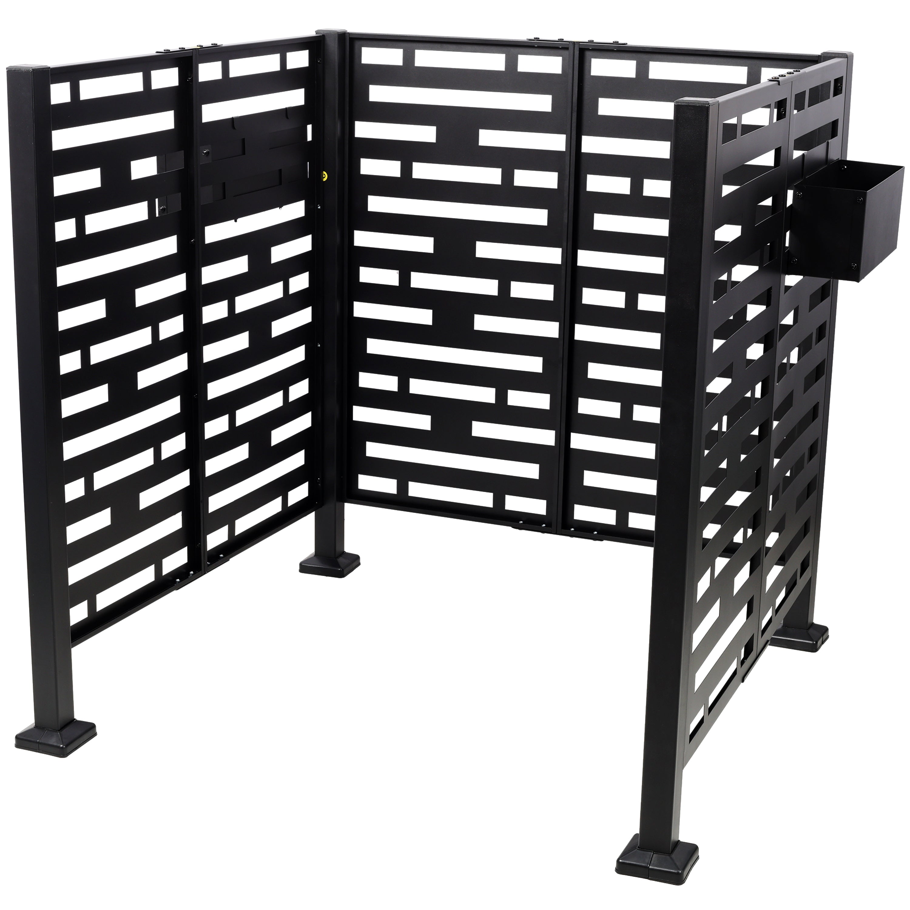 3.5 x 3.5 FT Metal Privacy Fence with Planter Boxes — AC Unit & Trash Can Enclosure, Black