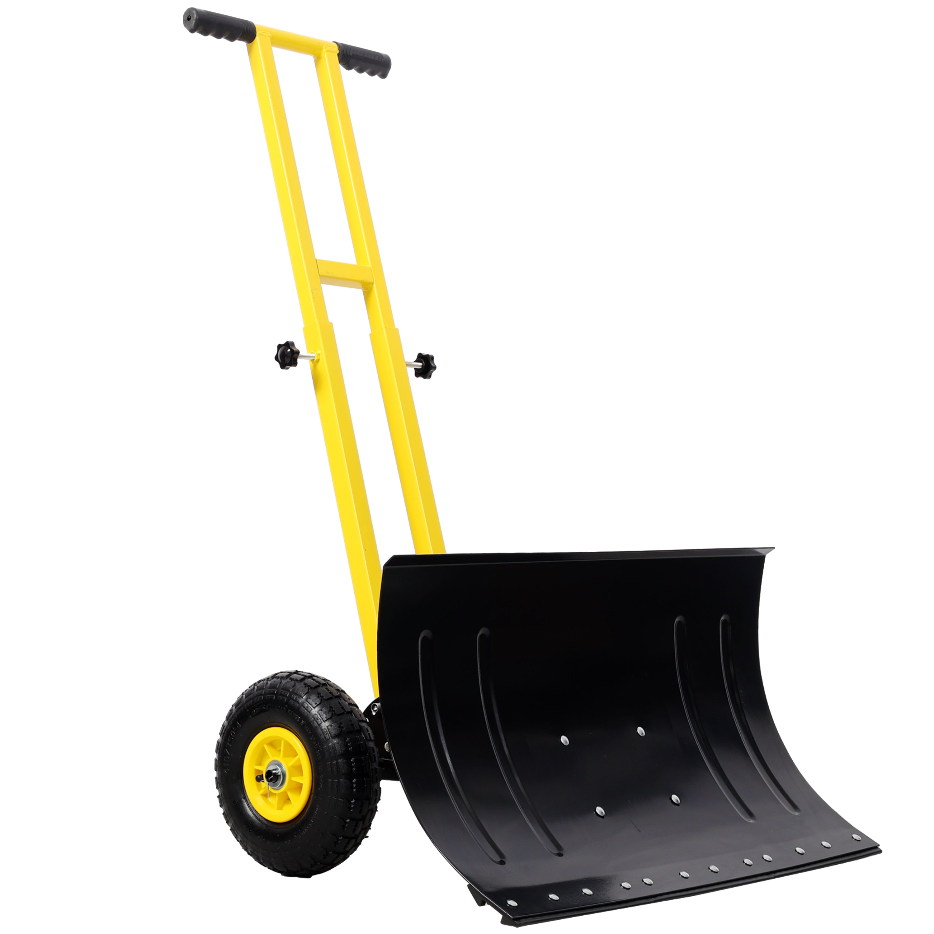 Dual Bar Snow Shovel with Wheels, Snow Pusher, Adjustable Length handle, Adjustable Angle Handle & Blade Snow Removal Tool, 29" Blade, 10" Wheels,Yellow