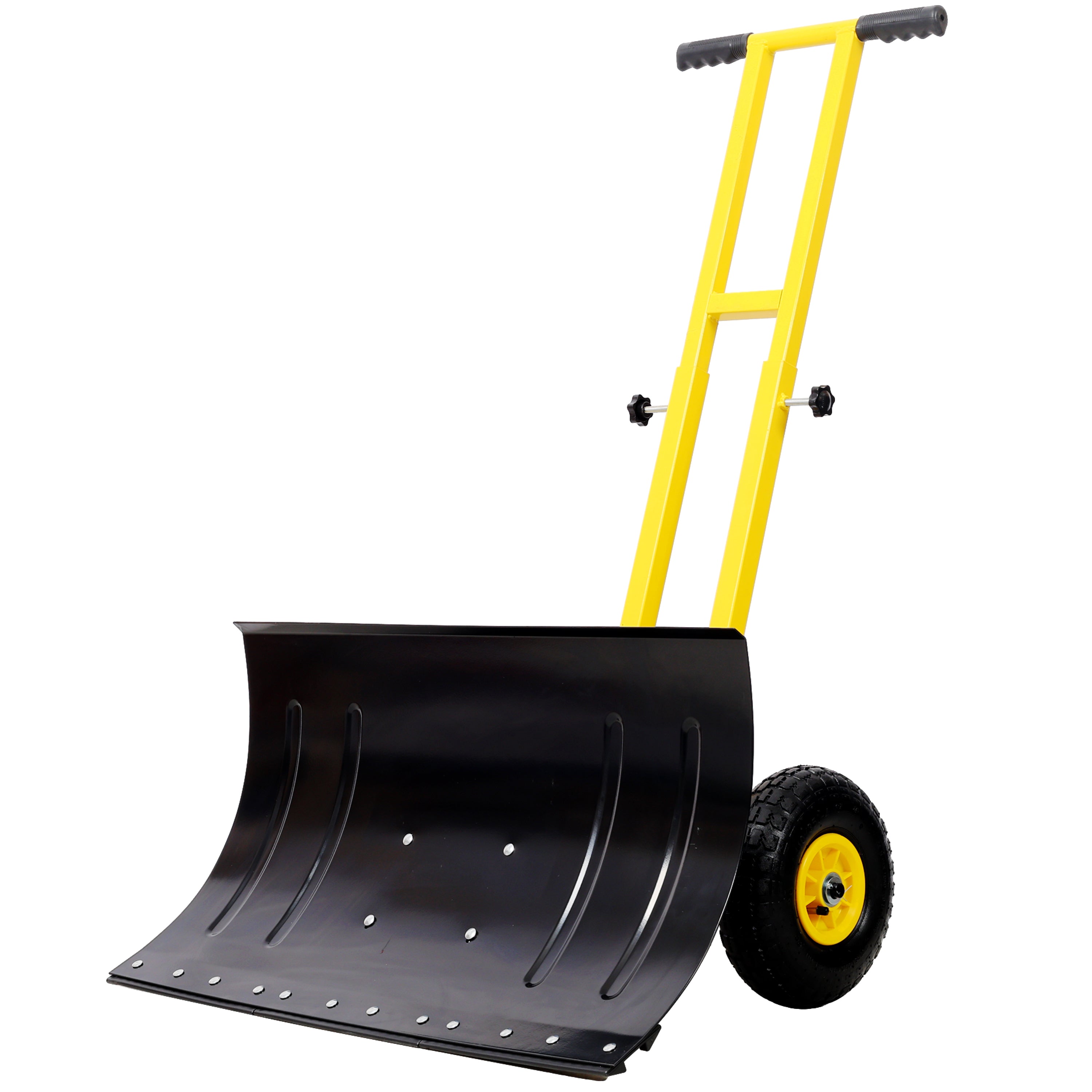 Dual Bar Snow Shovel with Wheels, Snow Pusher, Adjustable Length handle, Adjustable Angle Handle & Blade Snow Removal Tool, 29" Blade, 10" Wheels,Yellow