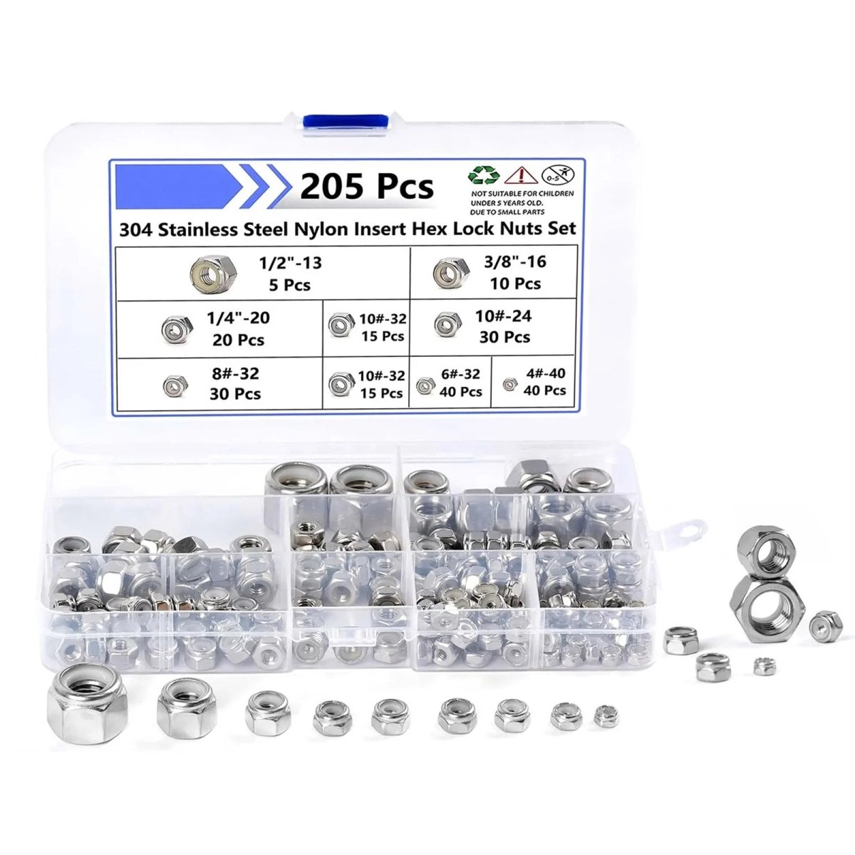 M2 To M12 276 Pcs 304 Stainless Steel Metric Hex Nuts & Locknuts Assortment Set - HomeDIYer