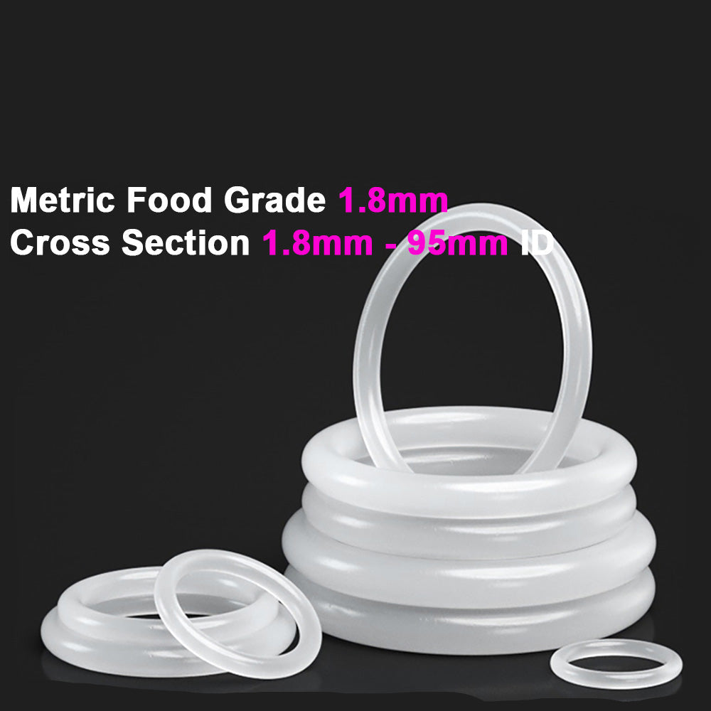 Silicone Rubber O-Rings Metric Food Grade 1.8mm Cross Section 1.8mm - 95mm ID