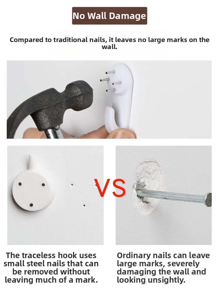 Invisible No-Drill Wall Hooks – Damage-Free Picture Hanging Nails for Frames & Wedding Photos
