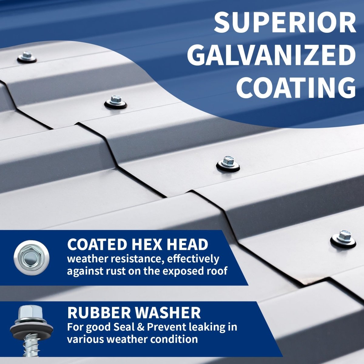 10 x 1" Hex Head Sheet Metal Roof Screws, Galvanized Coating Metal to Wood siding Screws, Hex Socket Included 300Pcs - HomeDIYer
