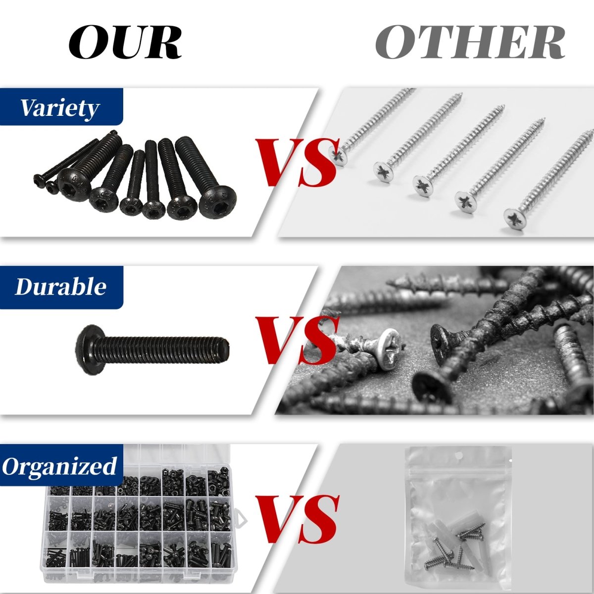 1300 Pes Grade 10.9 Carbon steel Hex Socket Button Head Cap Screws Nuts Washers Set - HomeDIYer