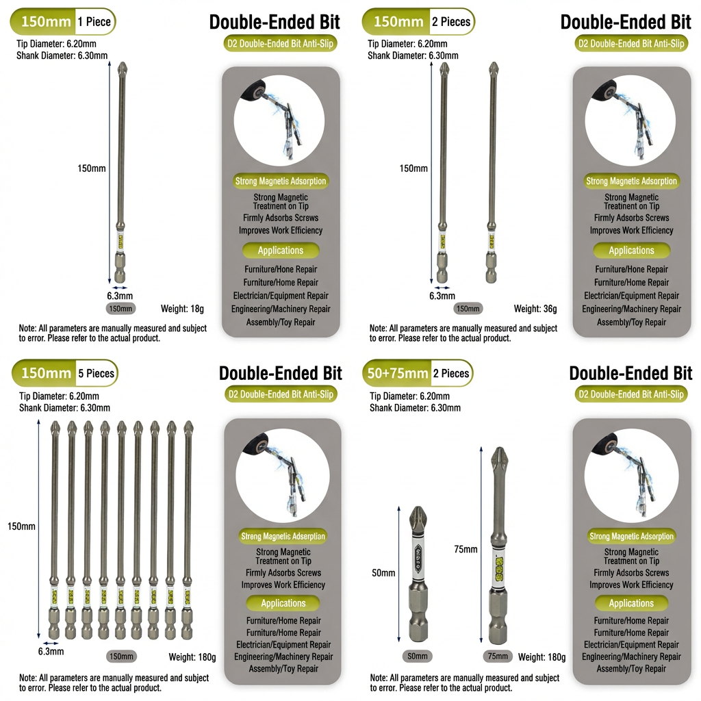 D2 Steel Anti-Slip Magnetic Impact Screwdriver Bits | Nunchaku-Style Single-End Bits