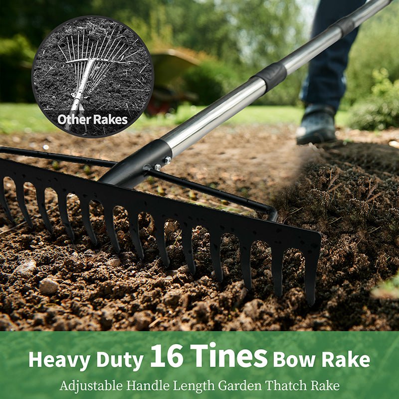 Garden Rake for Leaves 62in, Leaf Rake 16 Steel Tines,rakes for gardening,3.1lb - HomeDIYer