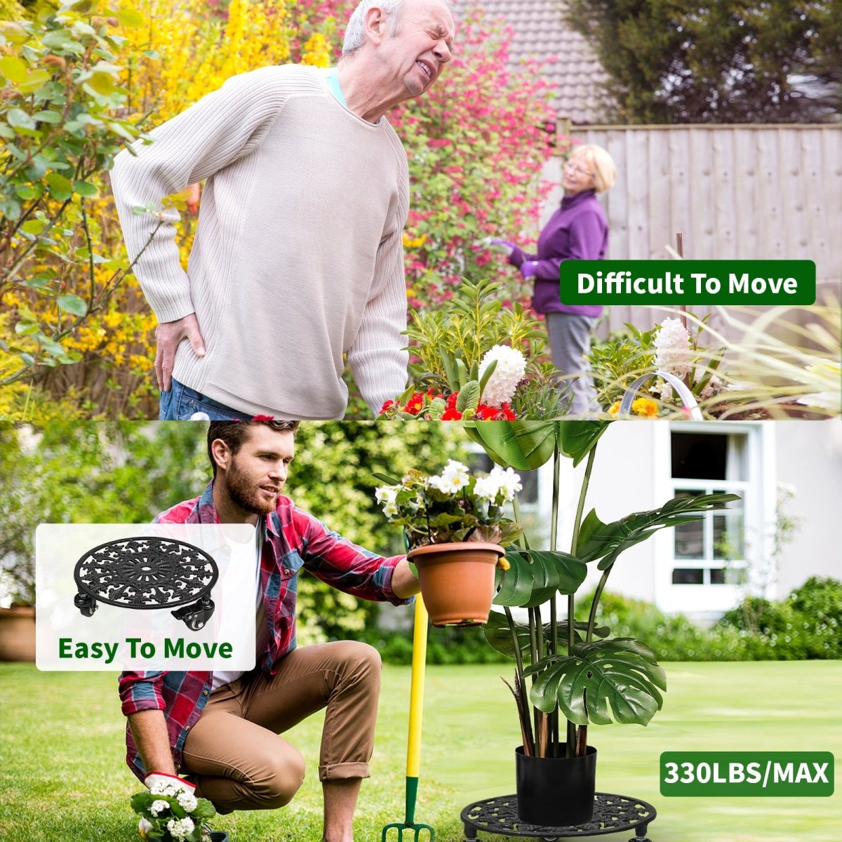 Rolling Plant Stand with Wheels,2pcs 11in Heavy Duty Metal Plant Caddy with Wheels,Load Capacity 330 lbs,Black - HomeDIYer