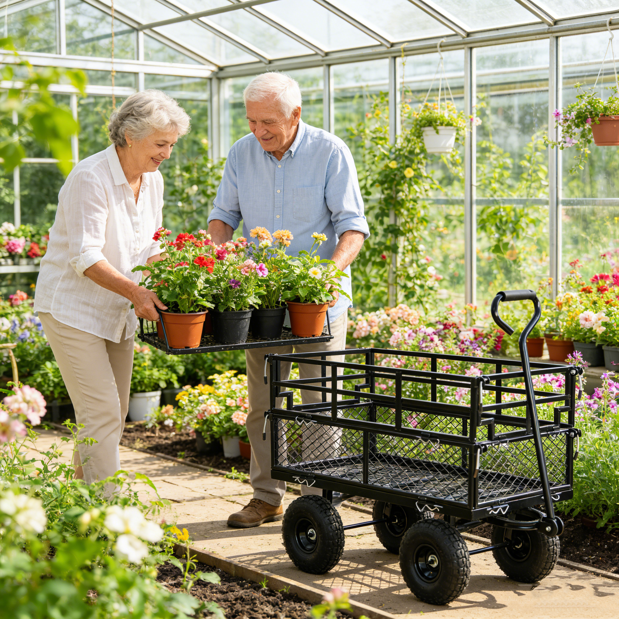 (Black double fence utility cart) Wagon Cart Garden cart trucks make it easier to transport firewood