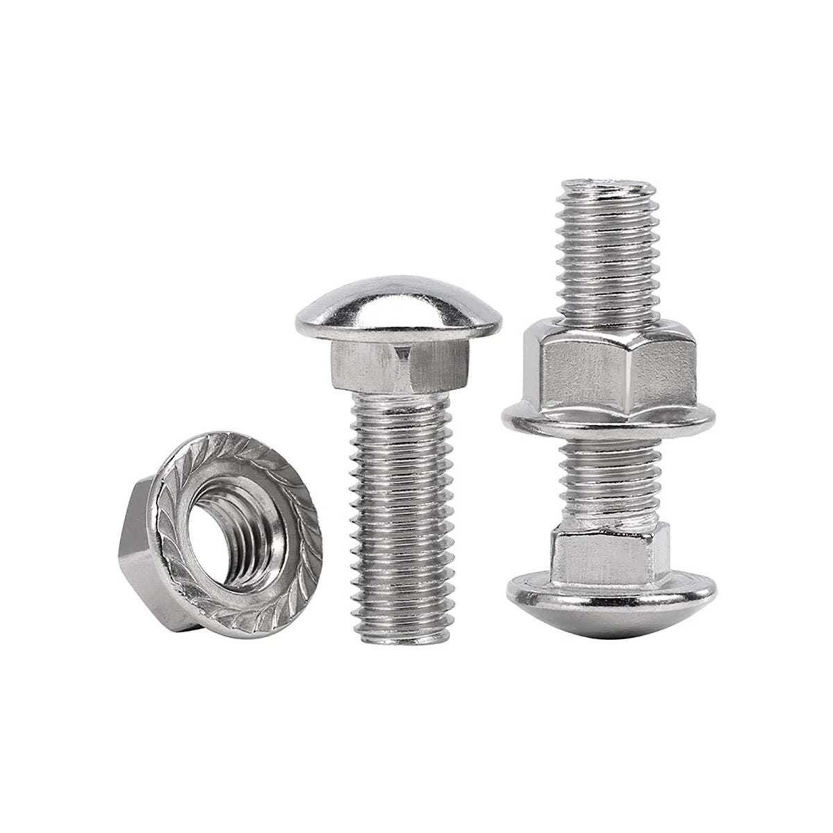 Stainless Steel A2 Carriage Bolts with Flange Nuts — M3 to M12 Cup Square Coach Screws Set - HomeDIYer
