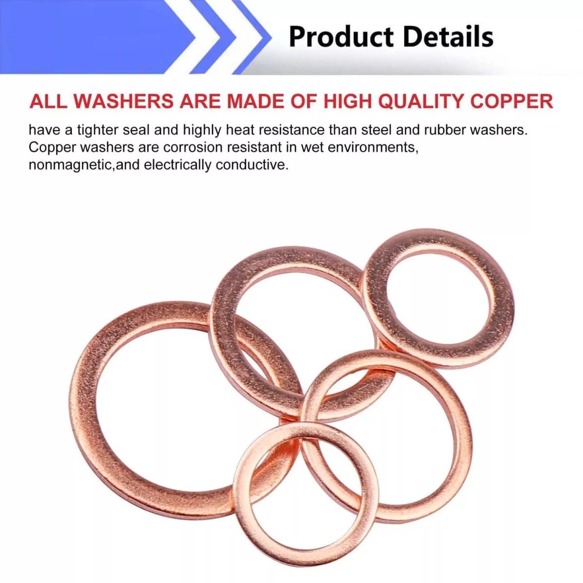 150 PCS Copper Crush Washer Gasket Set Flat O Ring Seal Assortment Kit M5 to M22 - HomeDIYer