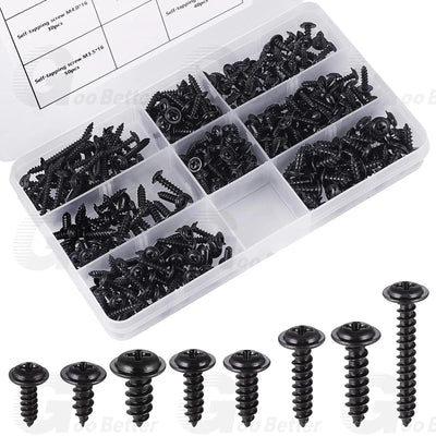 340pcs Black Self Tapping/Drilling Screws Small Phillips Dome Head For Wood/meta