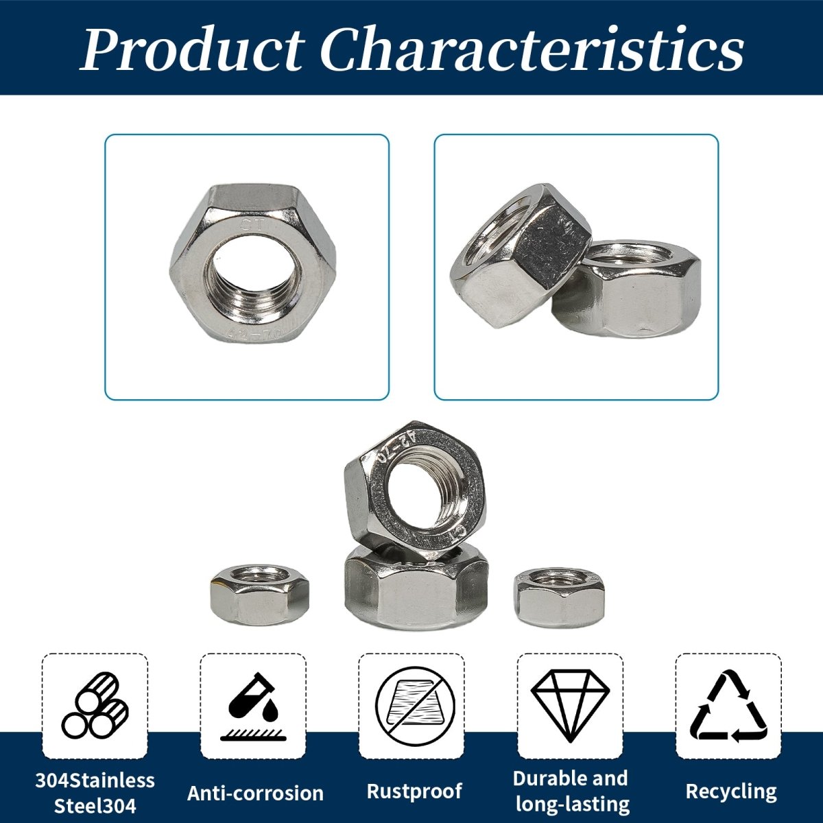 M2 M2.5 M3 M4 M5 M6 M8 - M12 372Pcs 304 Stainless Steel Metric Hex Nuts Assortment Set - HomeDIYer
