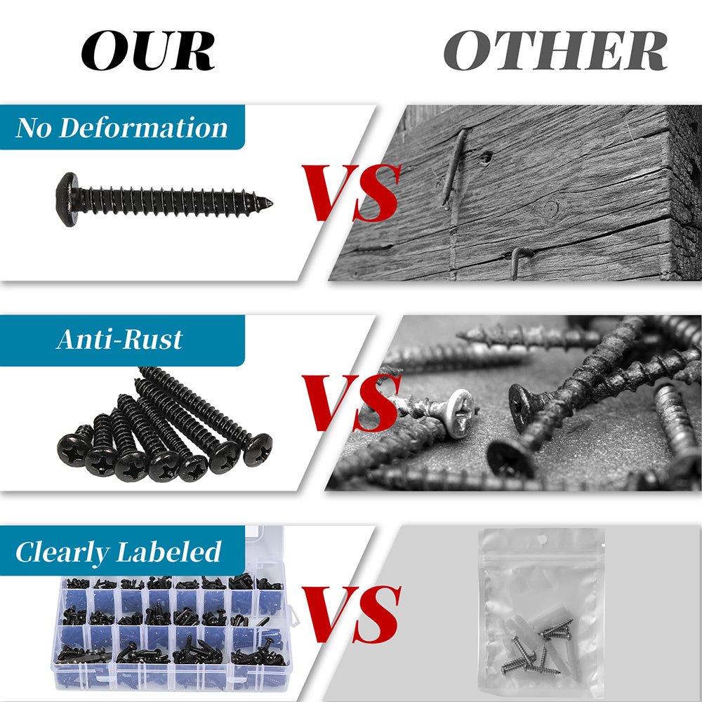 450Pcs Black Phillips Pan Head Sheet Metal Screws Self Tapping Wood Screws Set - HomeDIYer