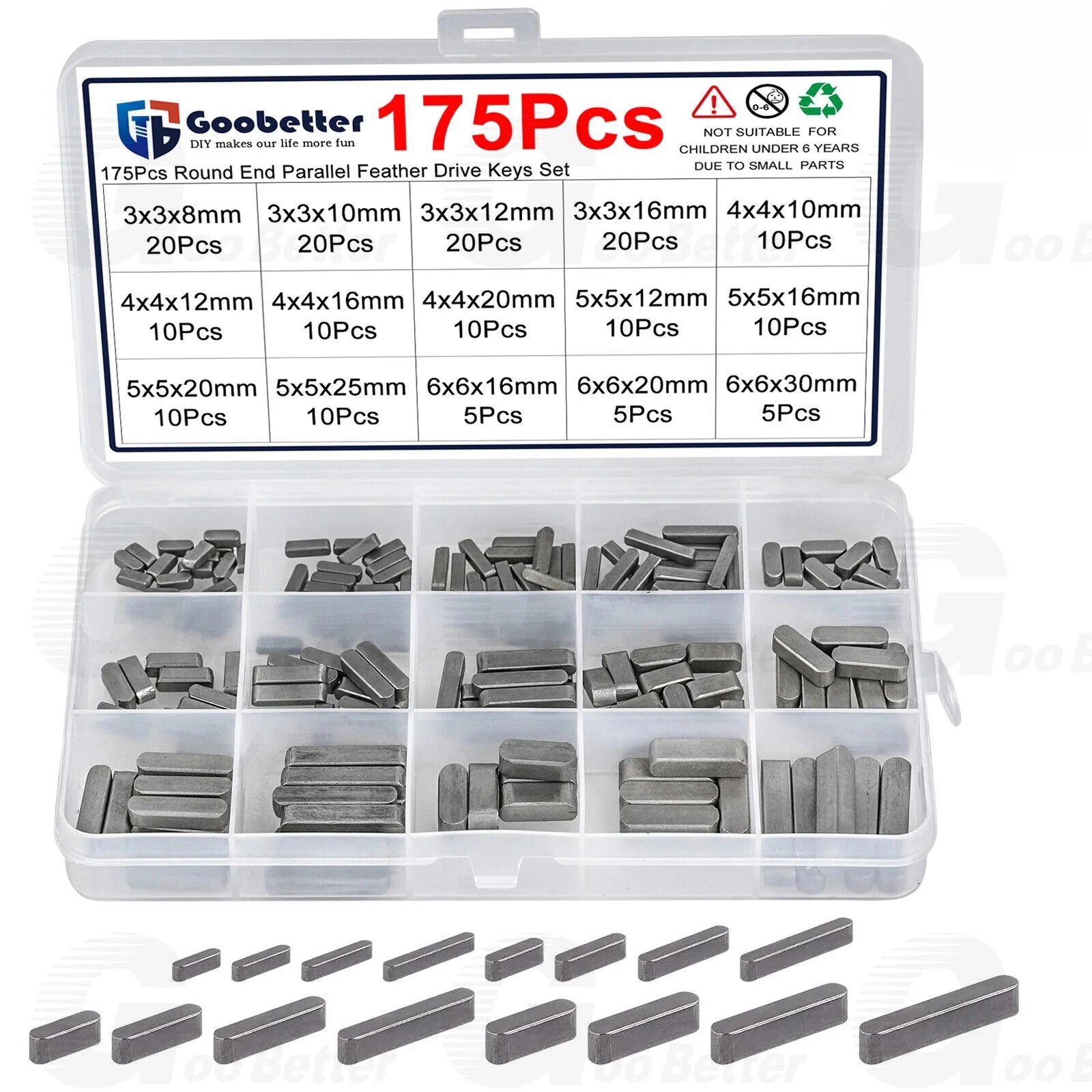 175pc Sae Keystock Bar Assortment Lock Pulleys Gears Square Key Stock Keyway Set