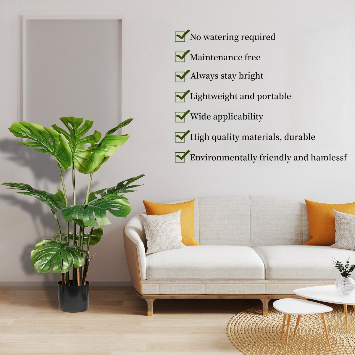 35in Fake Plants Monstera Deliciosa,2 Pieces Realistic Artificial Plants Indoor For Decorating Room,Outdoor,Office,Bathroom,Bedroom,Better Homes And Gardens Plant Decor,Beautiful Housewarming Gifts. - HomeDIYer