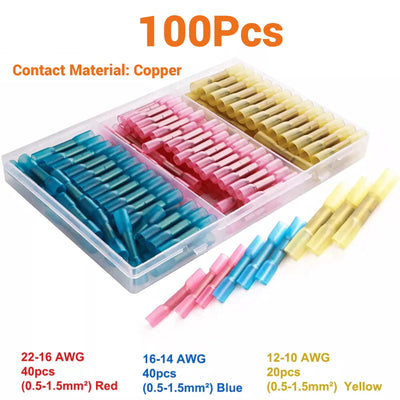 100Pcs Waterproof Seal Heat Shrink Butt Wire Splice Connectors Crimp Terminals