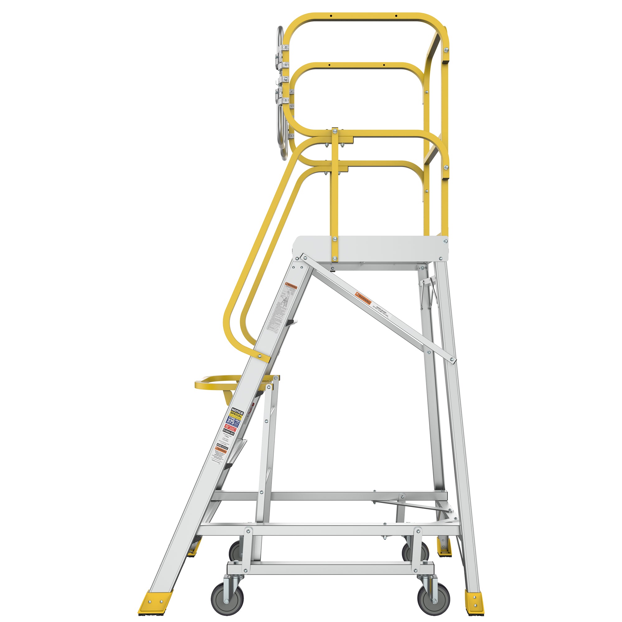5‑Step Aluminum Rolling Platform Ladder — 375 lb Capacity, 20"x24" Standing Platform, Silver