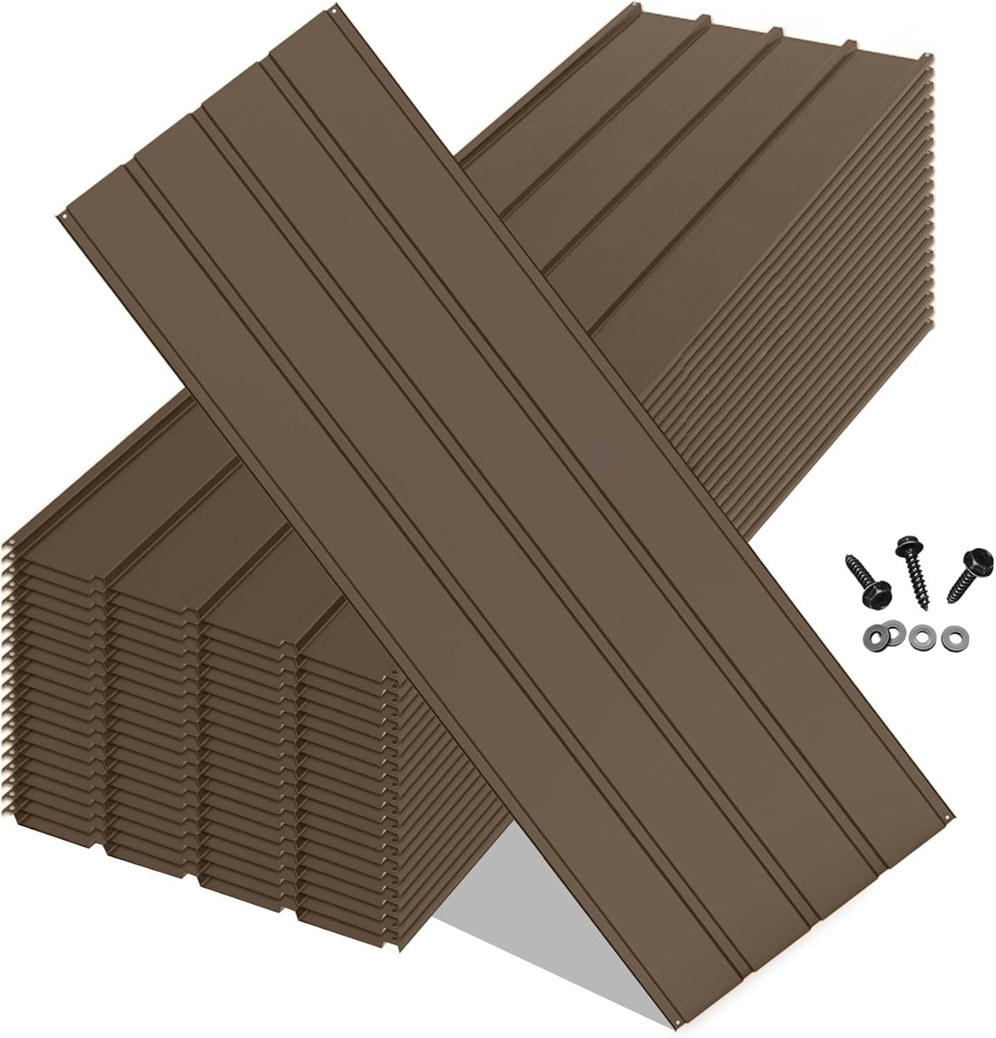 Metal Roofing Panels 20 Pcs, Corrugated Galvanized Steel Siding with 120 Screws for Pergola & Shed, Brown