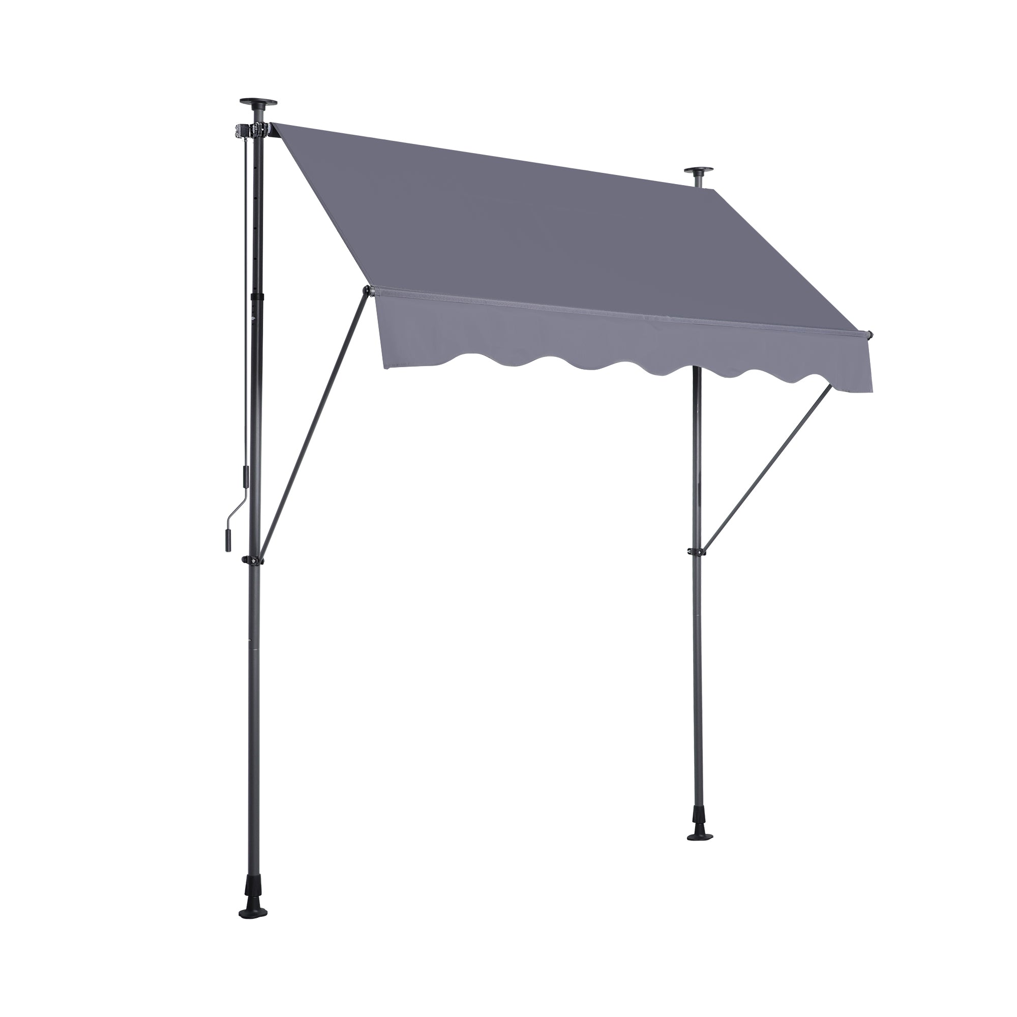 118 in. Manual Retractable Patio Awning, No-Drill, Adjustable Angle & Height, Privacy Curtain – Grey