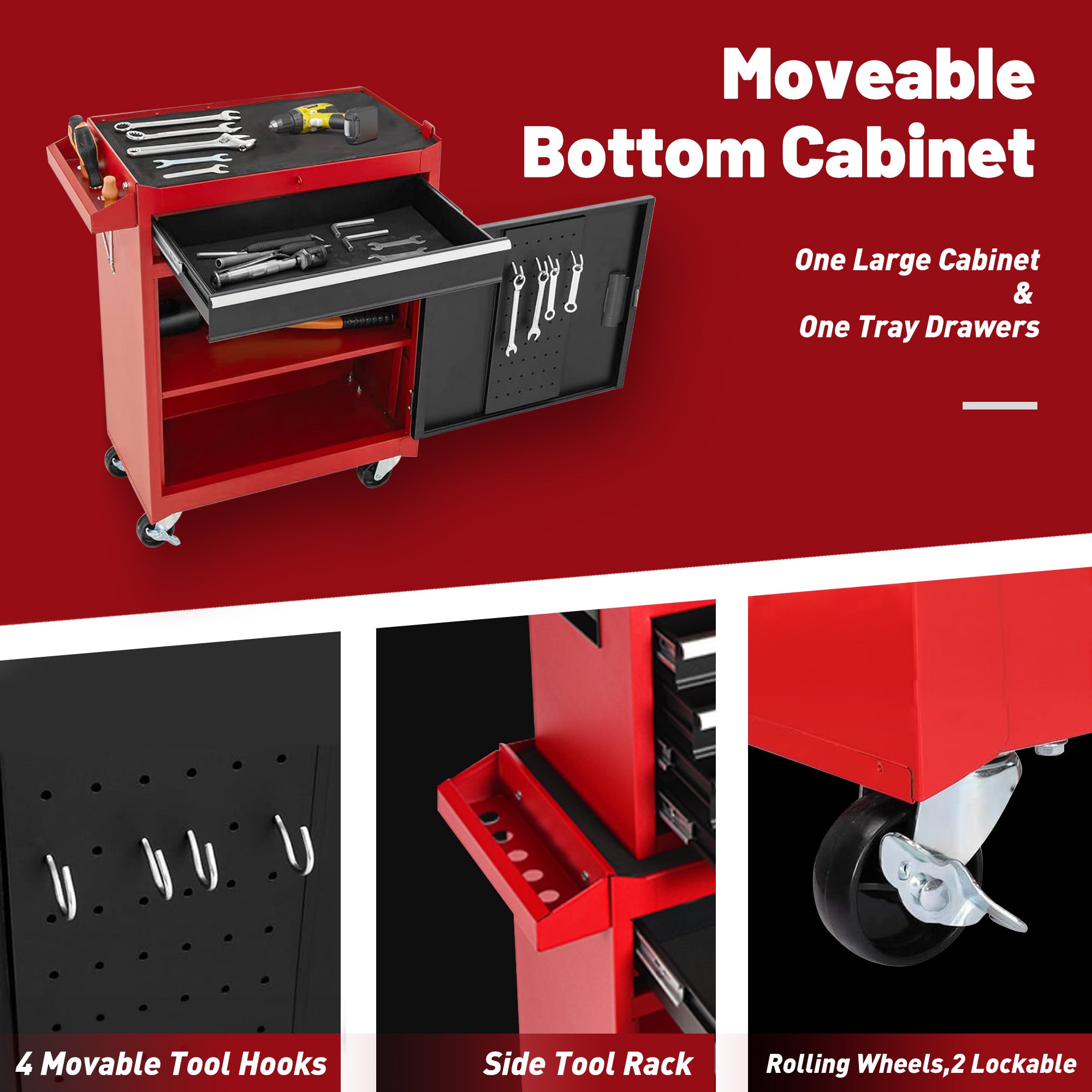 5-Drawer Rolling Tool Chest – Detachable Tool Cabinet with Lock & Adjustable Shelf