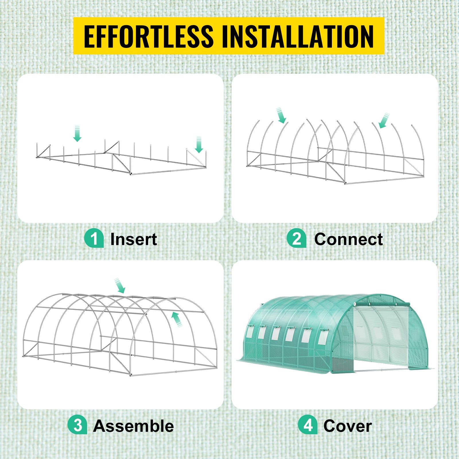 20ft x 10ft x 7ft Walk‑In Tunnel Greenhouse — Galvanized Steel Frame Roll‑Up Windows & Zippered Doors Green
