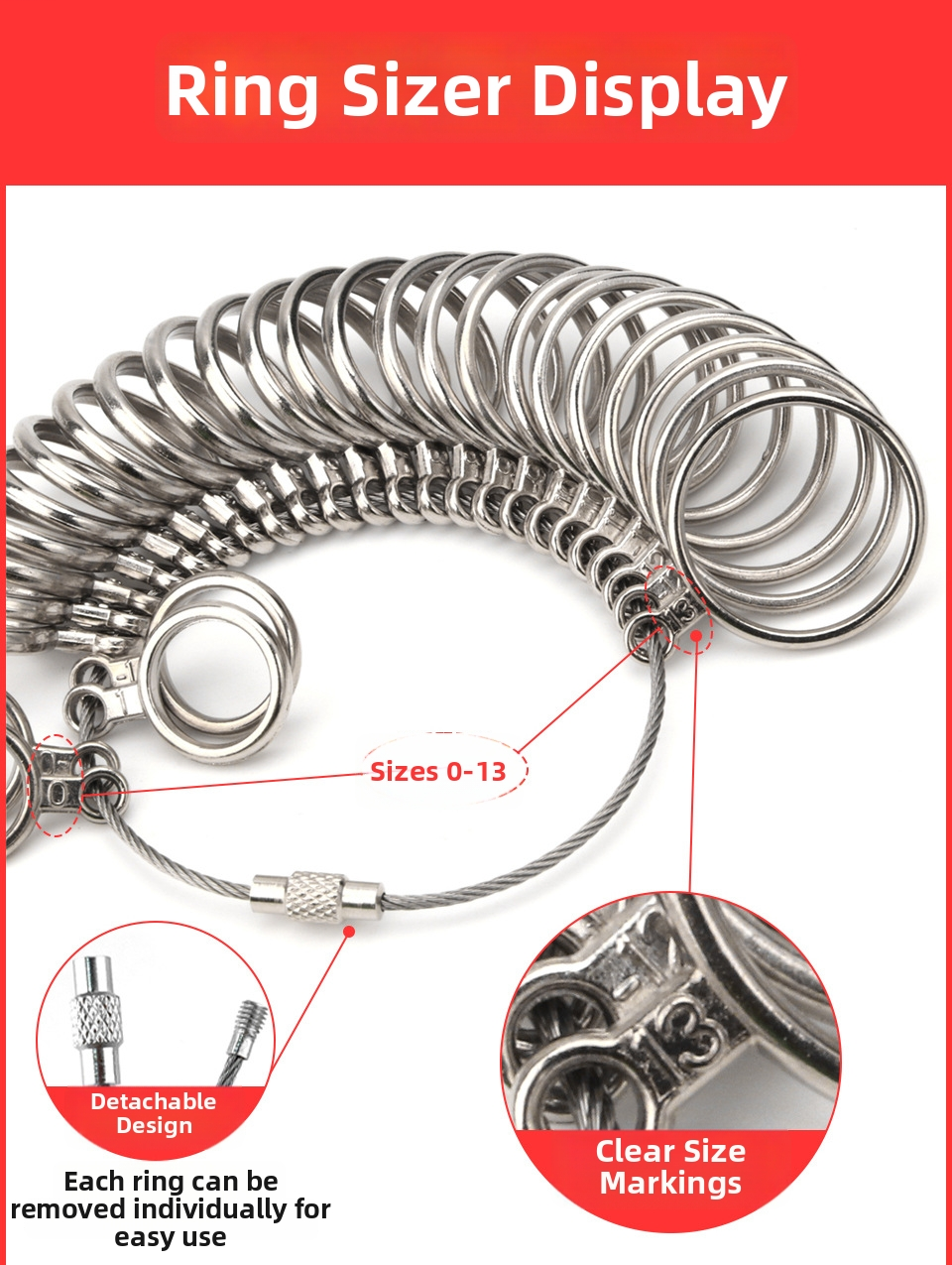 Ring Sizer & Mandrel Set – US Ring Size Measurement Tool with Alloy Ring Gauge & Aluminum Mandrel (0–13 / 0–15)