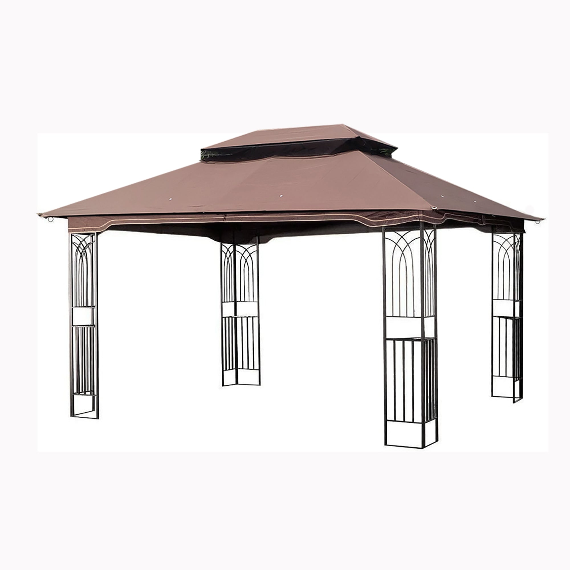 13x10 Ft Outdoor Patio Gazebo with Double-Tiered Roof & Mosquito Net, Brown