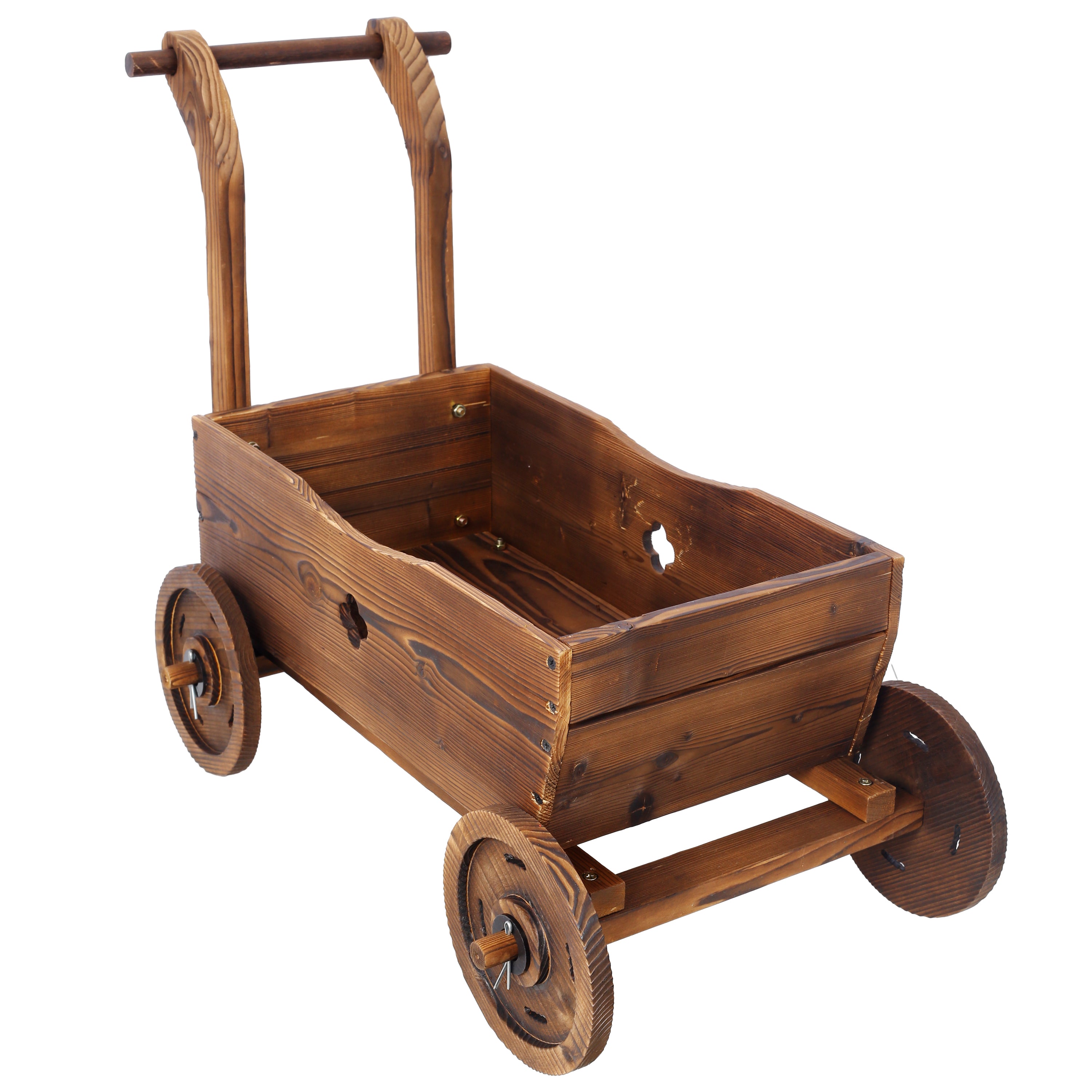 Wooden Wagon Planter Box – Mobile Garden Cart with Wheels & Handle