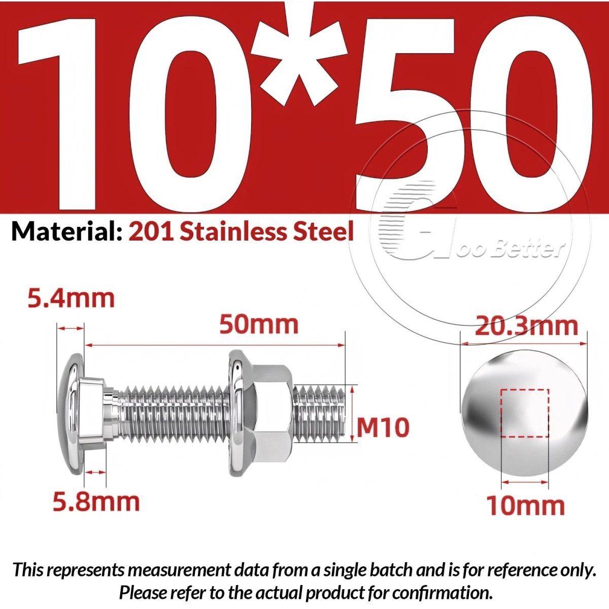 M5–M12 Carriage Bolts with Nuts | Cup Square Domed Head | 201 Stainless Steel - HomeDIYer