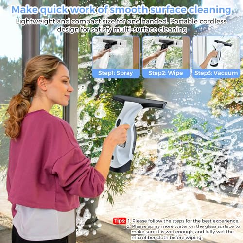 Cordless Window Vacuum Cleaner, Window Cleaner Squeegee Tool Set, Electric Windown Spray Cleaning Tool with 10 inch Squeegee Blade for Showers,Mirrors,Glass,Countertops,and Tiles, 2200mAh - HomeDIYer