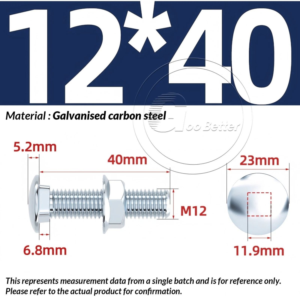 M8 M10 M12 Carriage Bolts with Hex Nuts — Zinc - Plated Steel, Full & Partial Thread - HomeDIYer