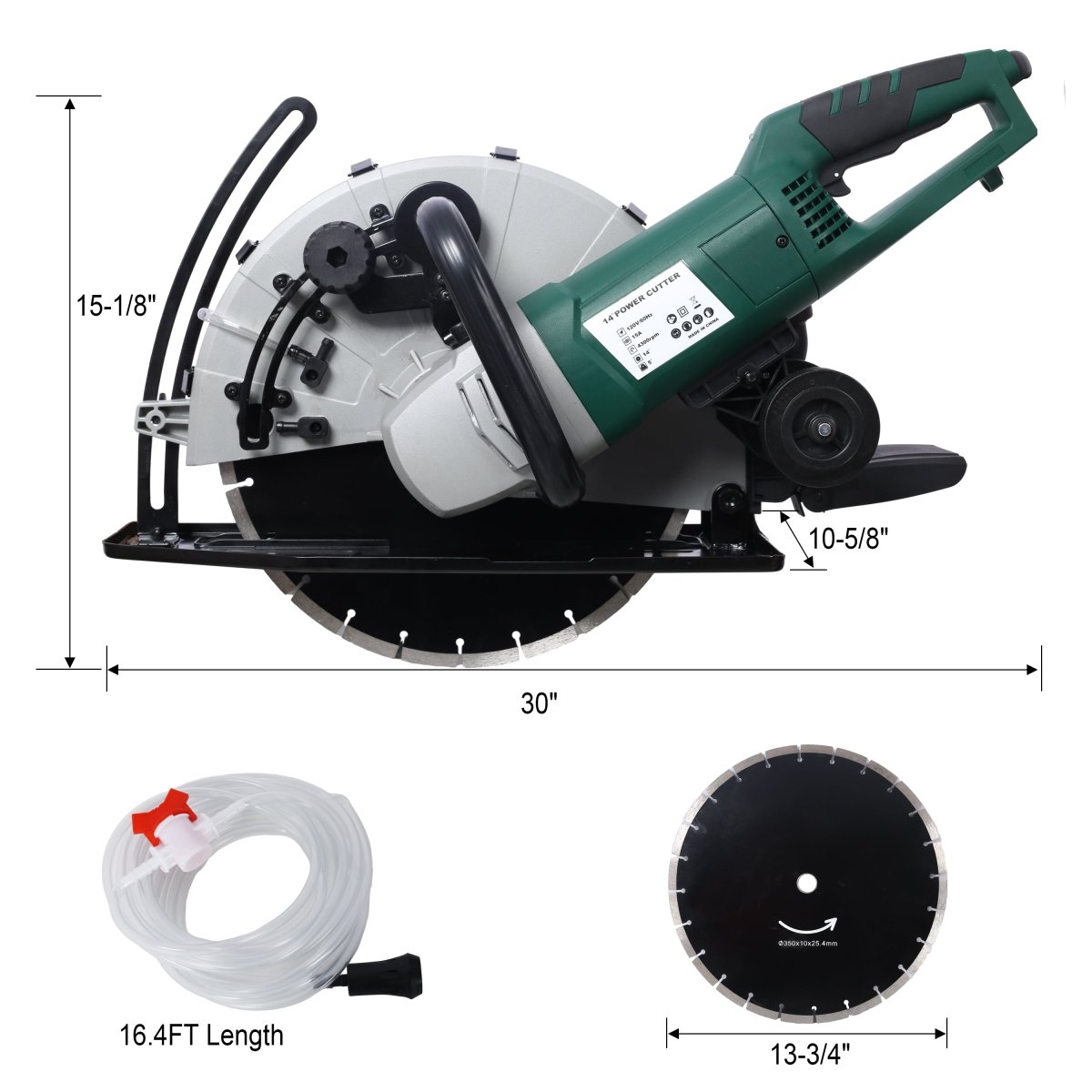 Portable 14" Wet/Dry Electric Corded Circular Concrete Saw/Power Angle Cutter 2600W w/Water Line & Guide Roller (With Blade)ETL certificate. - HomeDIYer